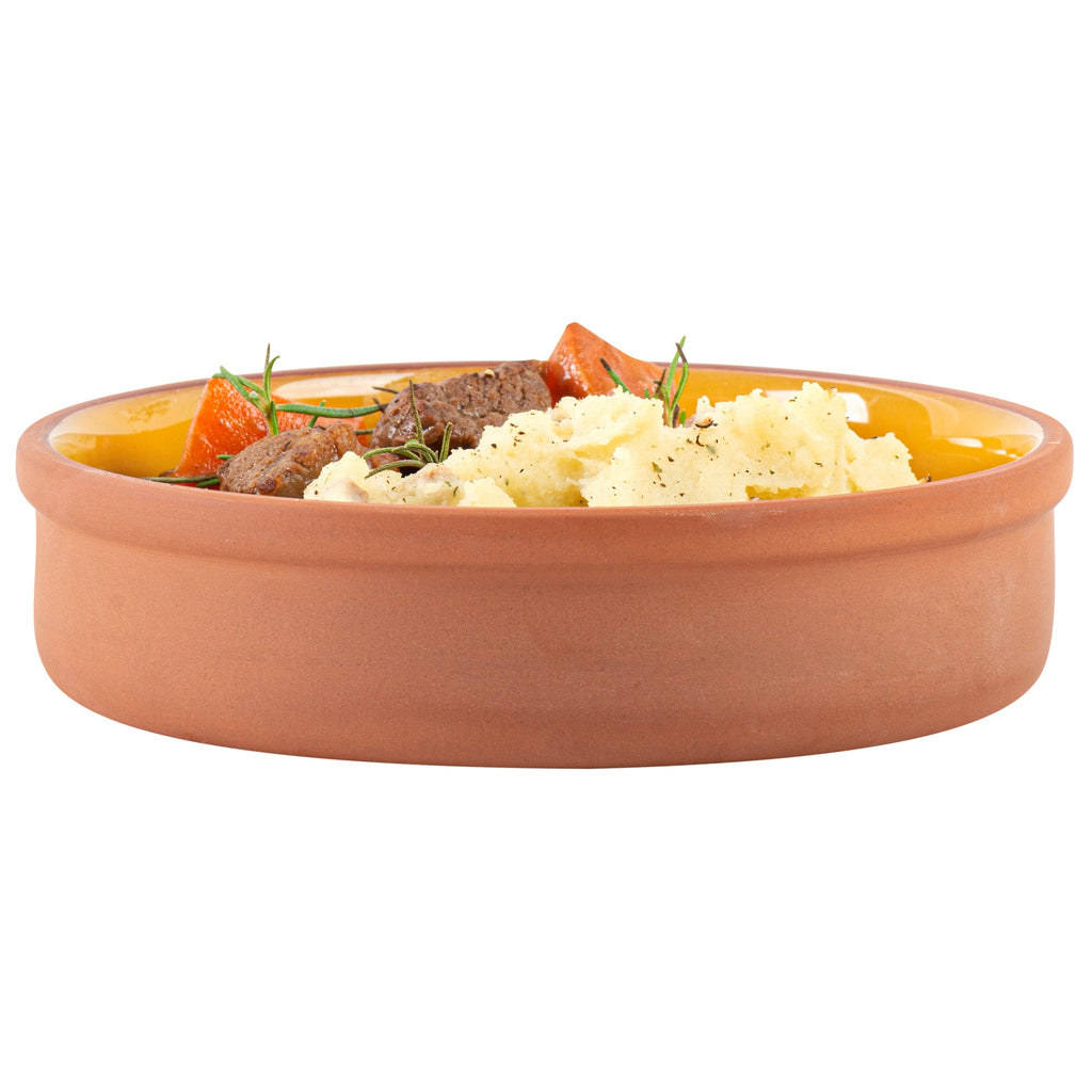 Terra Tek 15 oz Terracotta Cazuela Bowl - Yellow Glazed Interior, Oven-Safe, Microwave-Safe - 6 1/4" x 6 1/4" x 1 1/2" - 10 count box