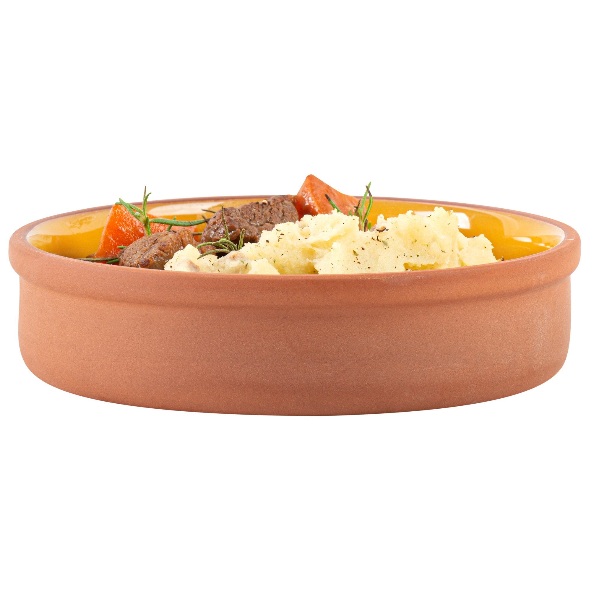 Terra Tek 15 oz Terracotta Cazuela Bowl - Yellow Glazed Interior, Oven-Safe, Microwave-Safe - 6 1/4" x 6 1/4" x 1 1/2" - 10 count box