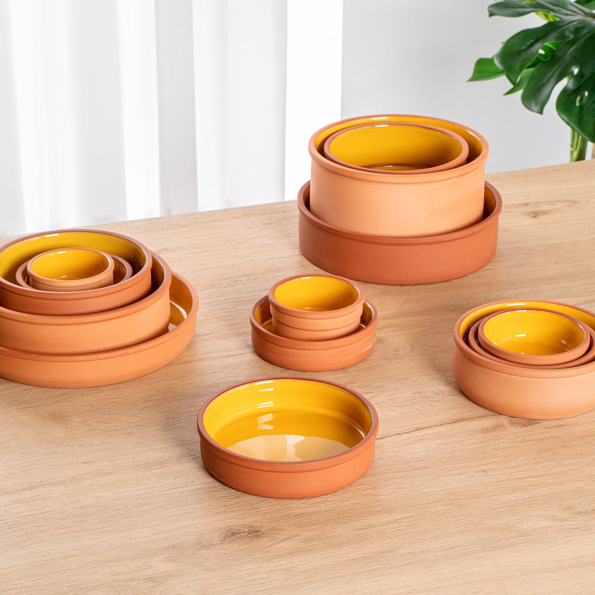 Terra Tek 15 oz Terracotta Cazuela Bowl - Yellow Glazed Interior, Oven-Safe, Microwave-Safe - 6 1/4" x 6 1/4" x 1 1/2" - 10 count box