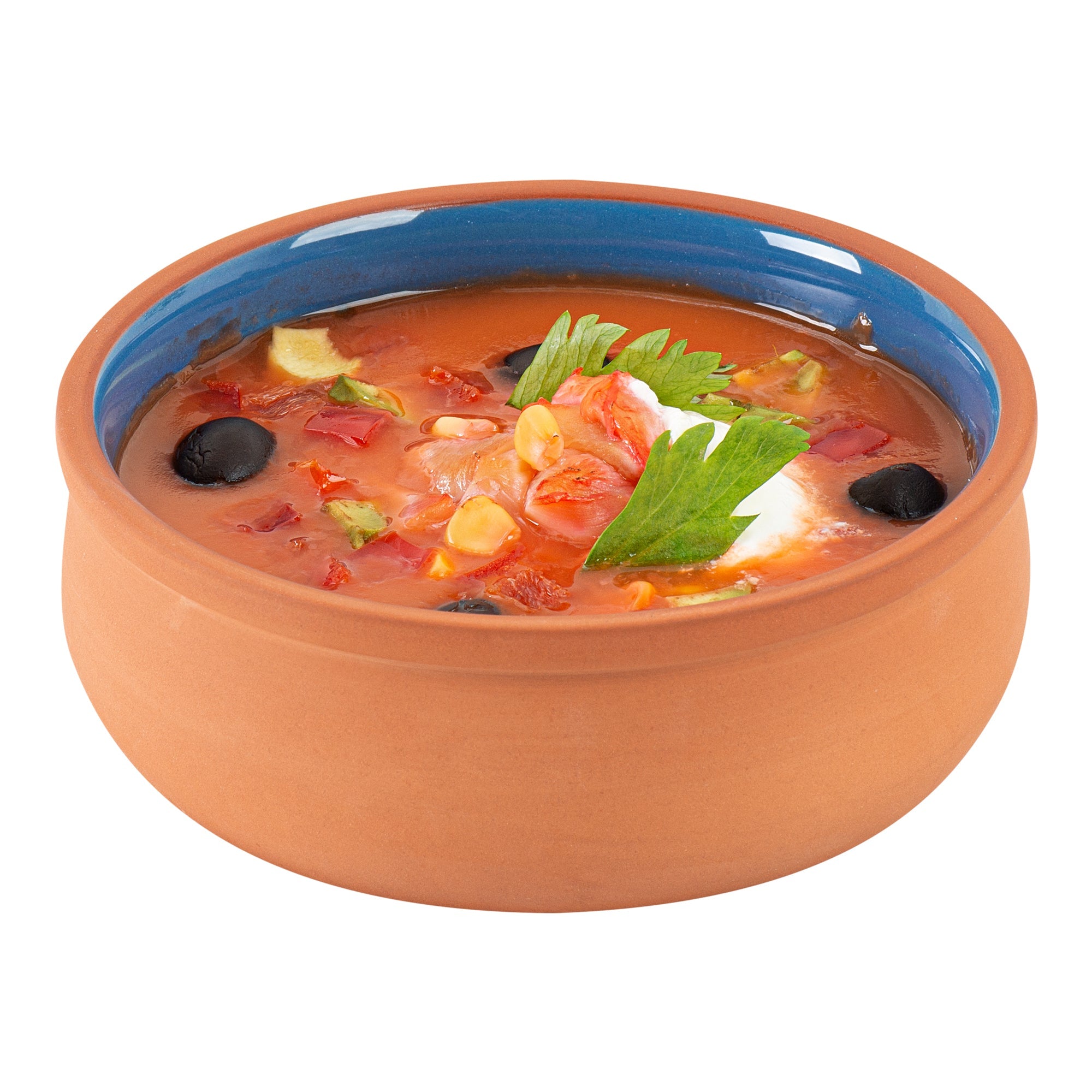 Terra Tek 17 oz Terracotta Cazuela Bowl - Blue Glazed Interior, Oven-Safe, Microwave-Safe - 5 3/4" x 5 3/4" x 2" - 2 count box