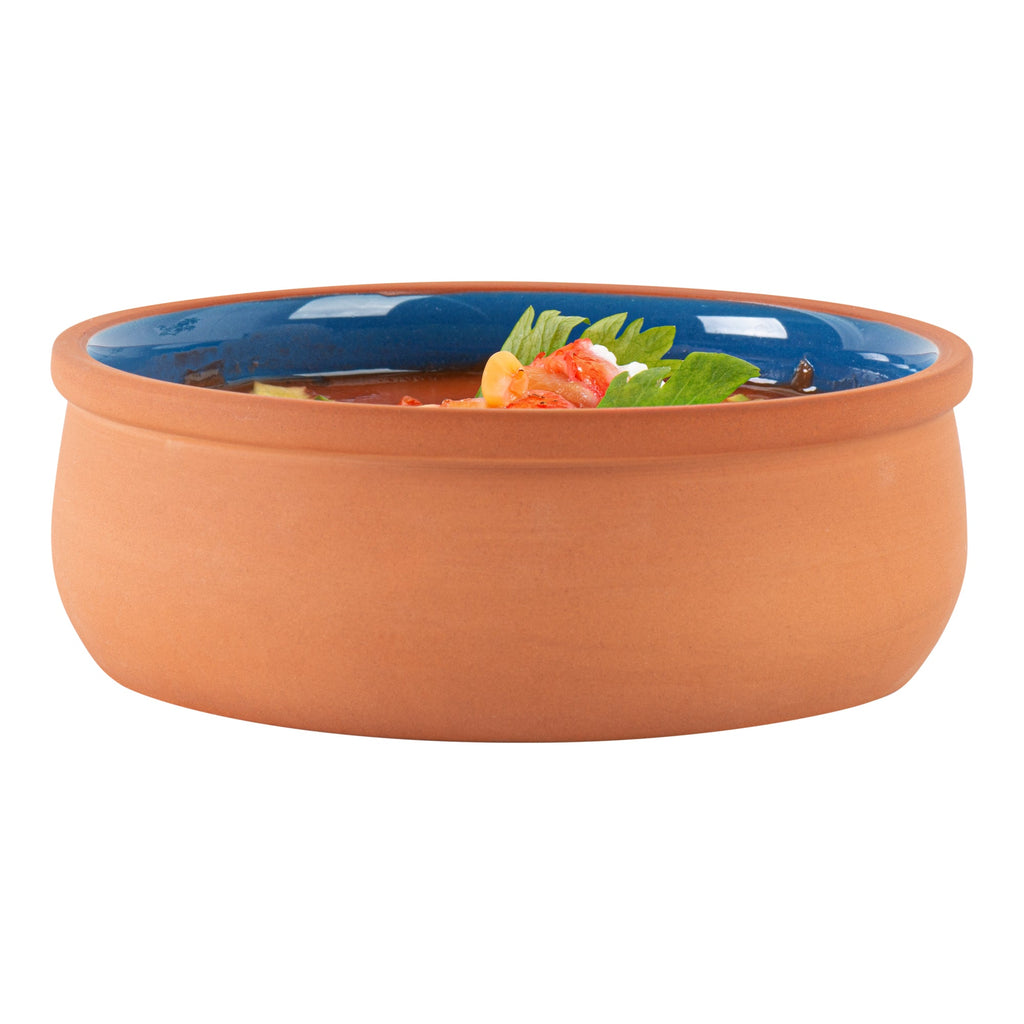 Terra Tek 17 oz Terracotta Cazuela Bowl - Blue Glazed Interior, Oven-Safe, Microwave-Safe - 5 3/4" x 5 3/4" x 2" - 2 count box