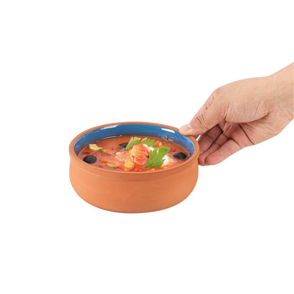 Terra Tek 17 oz Terracotta Cazuela Bowl - Blue Glazed Interior, Oven-Safe, Microwave-Safe - 5 3/4" x 5 3/4" x 2" - 10 count box