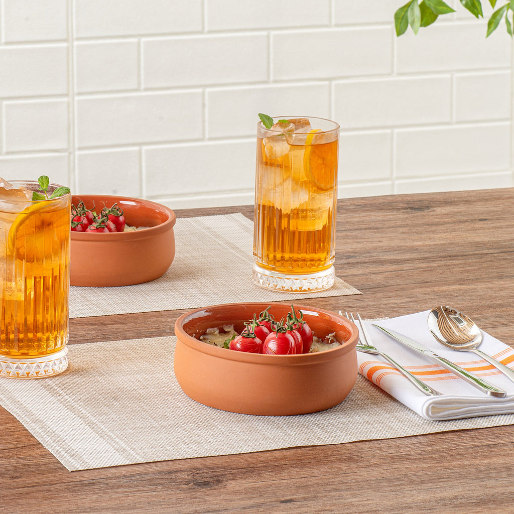 Terra Tek 17 oz Terracotta Cazuela Bowl - Brown Glazed Interior, Oven-Safe, Microwave-Safe - 5 3/4" x 5 3/4" x 2" - 2 count box