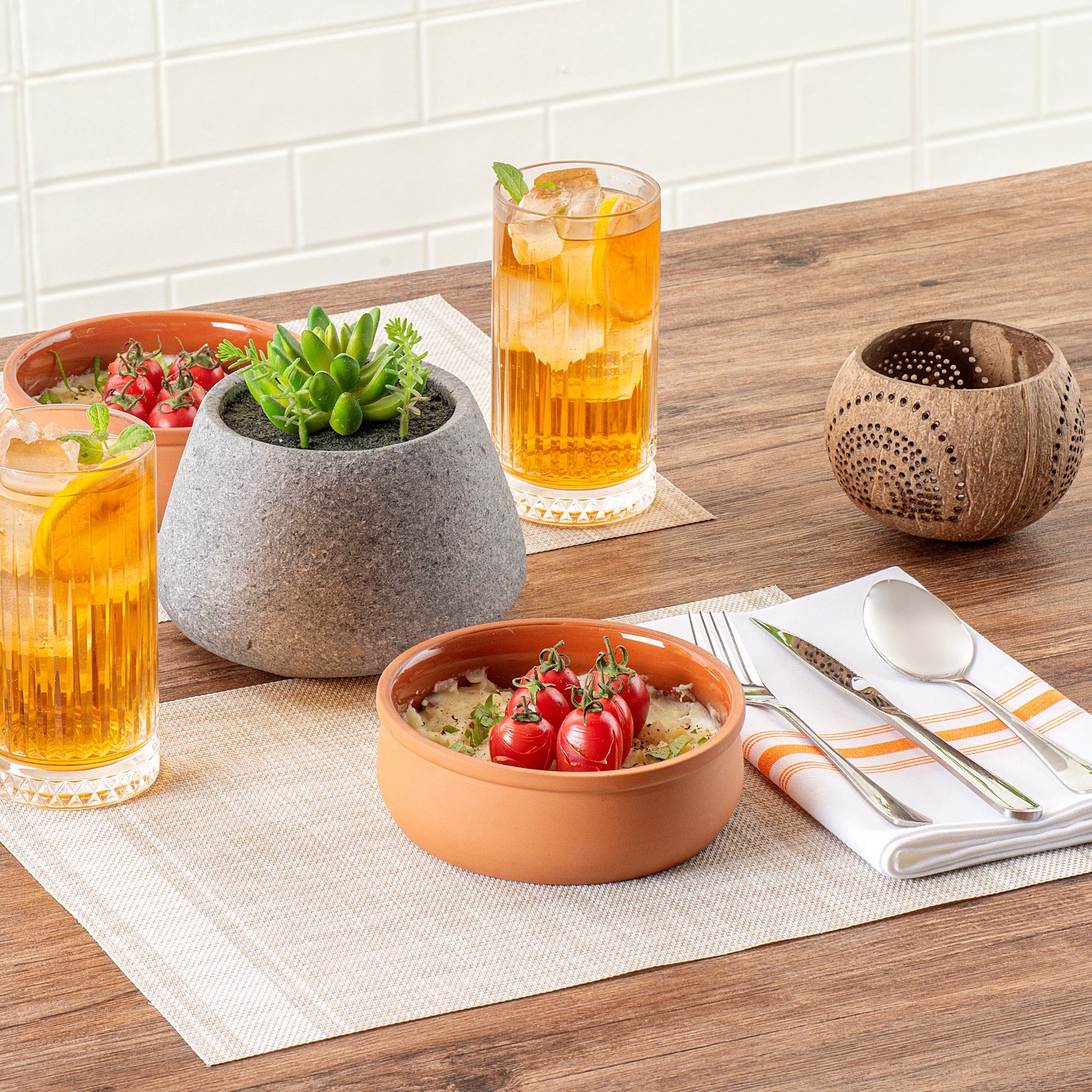 Terra Tek 17 oz Terracotta Cazuela Bowl - Brown Glazed Interior, Oven-Safe, Microwave-Safe - 5 3/4" x 5 3/4" x 2" - 2 count box