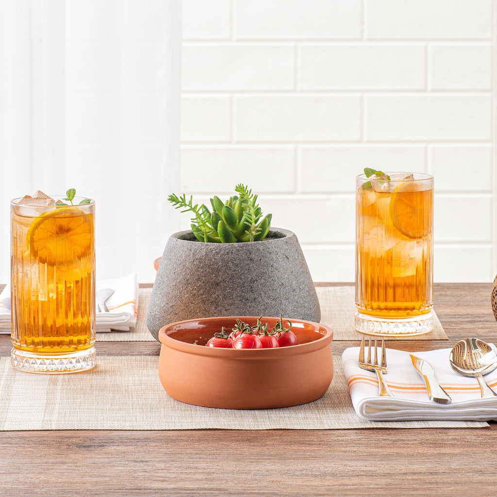 Terra Tek 17 oz Terracotta Cazuela Bowl - Brown Glazed Interior, Oven-Safe, Microwave-Safe - 5 3/4" x 5 3/4" x 2" - 2 count box