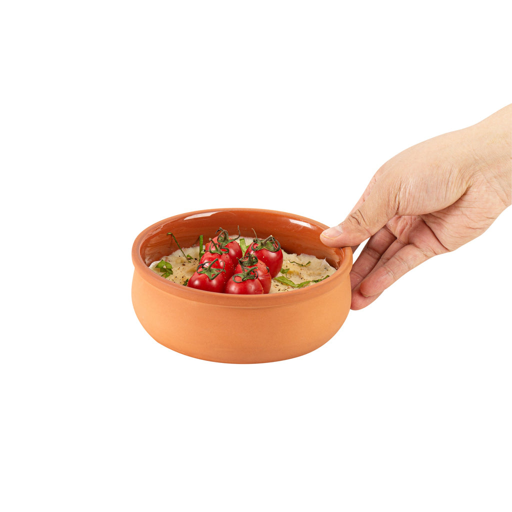 Terra Tek 17 oz Terracotta Cazuela Bowl - Brown Glazed Interior, Oven-Safe, Microwave-Safe - 5 3/4" x 5 3/4" x 2" - 10 count box
