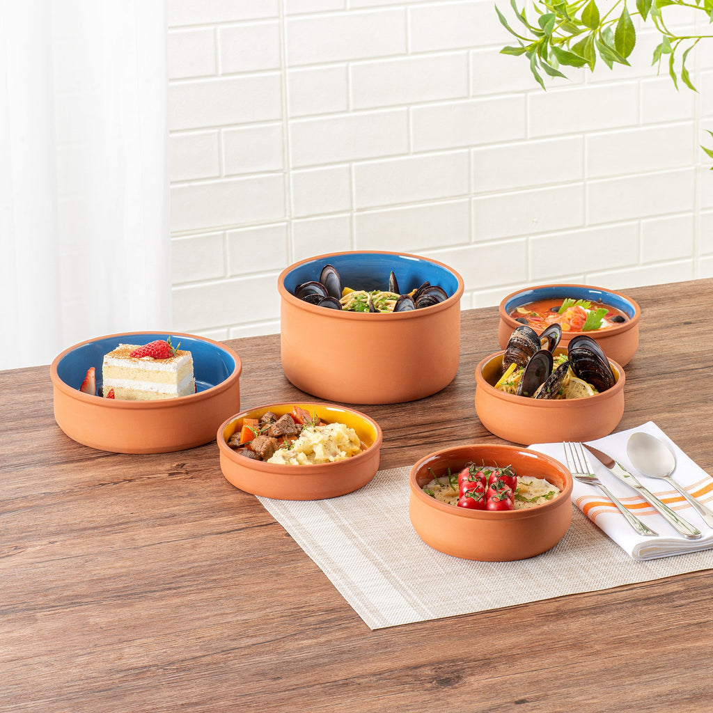 Terra Tek 17 oz Terracotta Cazuela Bowl - Brown Glazed Interior, Oven-Safe, Microwave-Safe - 5 3/4" x 5 3/4" x 2" - 10 count box