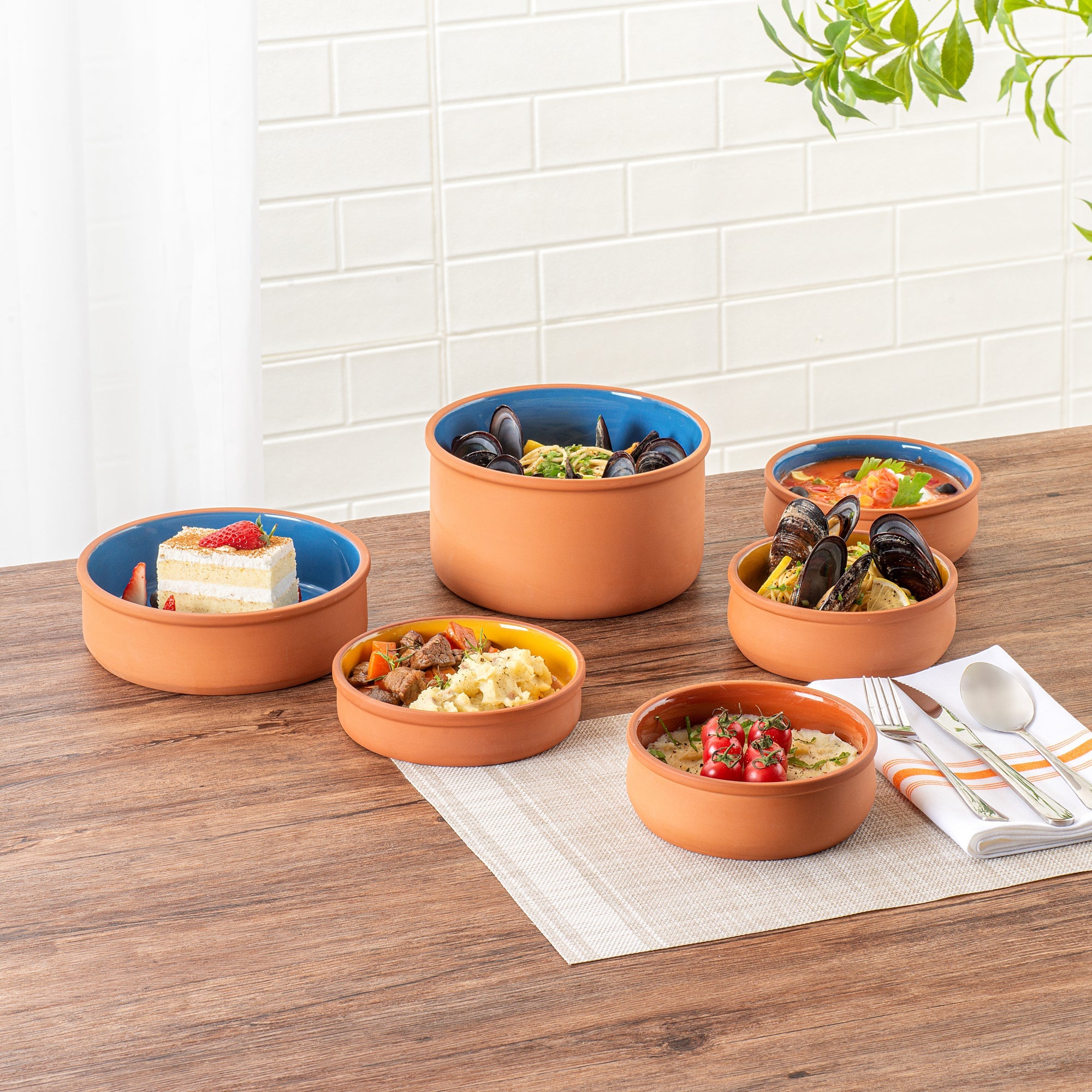 Terra Tek 17 oz Terracotta Cazuela Bowl - Brown Glazed Interior, Oven-Safe, Microwave-Safe - 5 3/4" x 5 3/4" x 2" - 10 count box