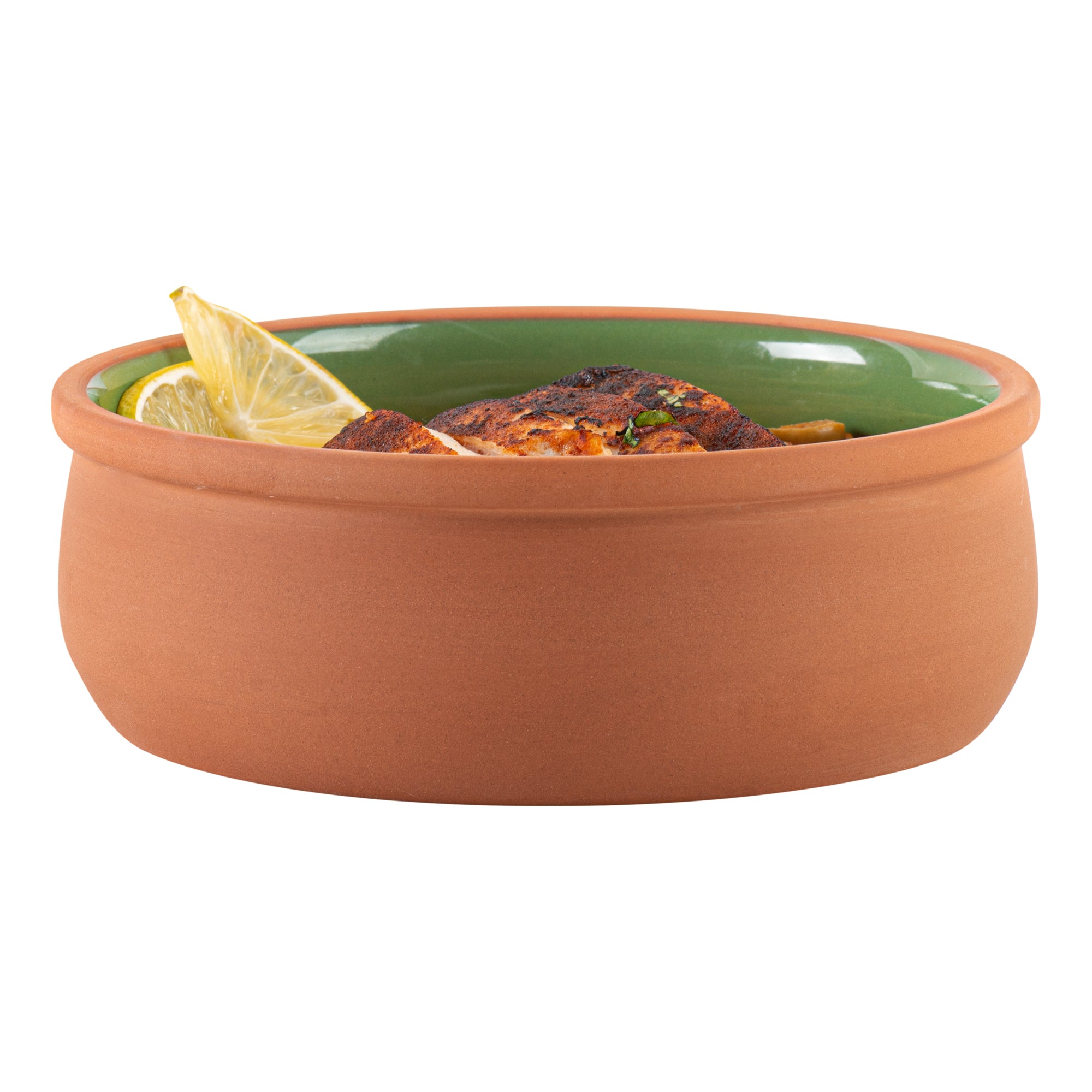 Terra Tek 17 oz Terracotta Cazuela Bowl - Green Glazed Interior, Oven-Safe, Microwave-Safe - 5 3/4" x 5 3/4" x 2" - 2 count box