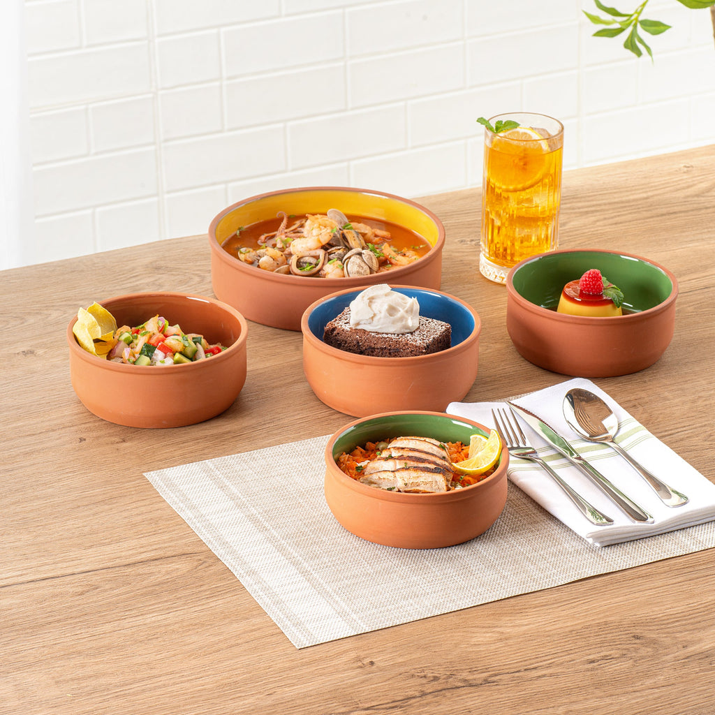 Terra Tek 17 oz Terracotta Cazuela Bowl - Green Glazed Interior, Oven-Safe, Microwave-Safe - 5 3/4" x 5 3/4" x 2" - 2 count box