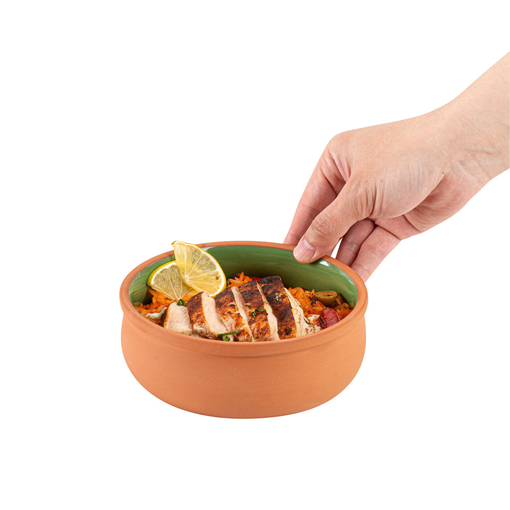 Terra Tek 17 oz Terracotta Cazuela Bowl - Green Glazed Interior, Oven-Safe, Microwave-Safe - 5 3/4" x 5 3/4" x 2" - 10 count box