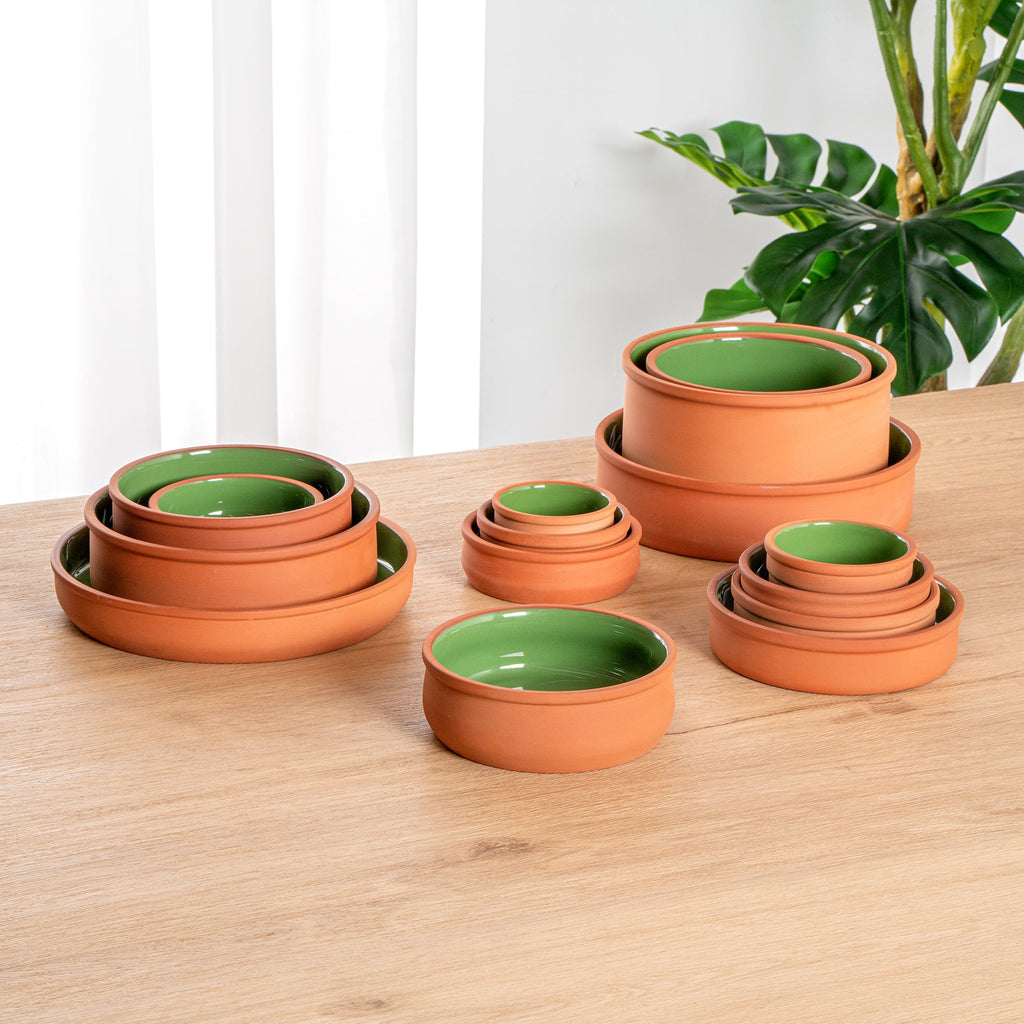 Terra Tek 17 oz Terracotta Cazuela Bowl - Green Glazed Interior, Oven-Safe, Microwave-Safe - 5 3/4" x 5 3/4" x 2" - 10 count box