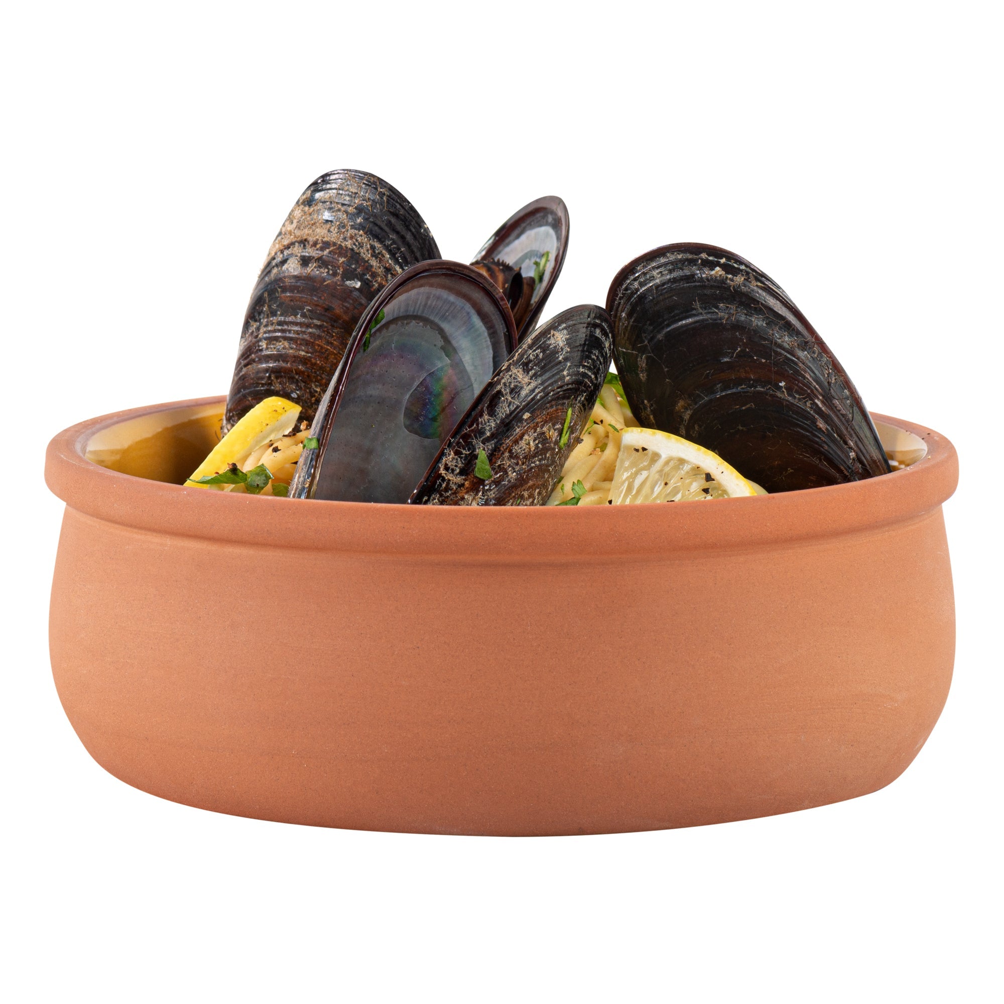 Terra Tek 17 oz Terracotta Cazuela Bowl - Yellow Glazed Interior, Oven-Safe, Microwave-Safe - 5 3/4" x 5 3/4" x 2" - 2 count box