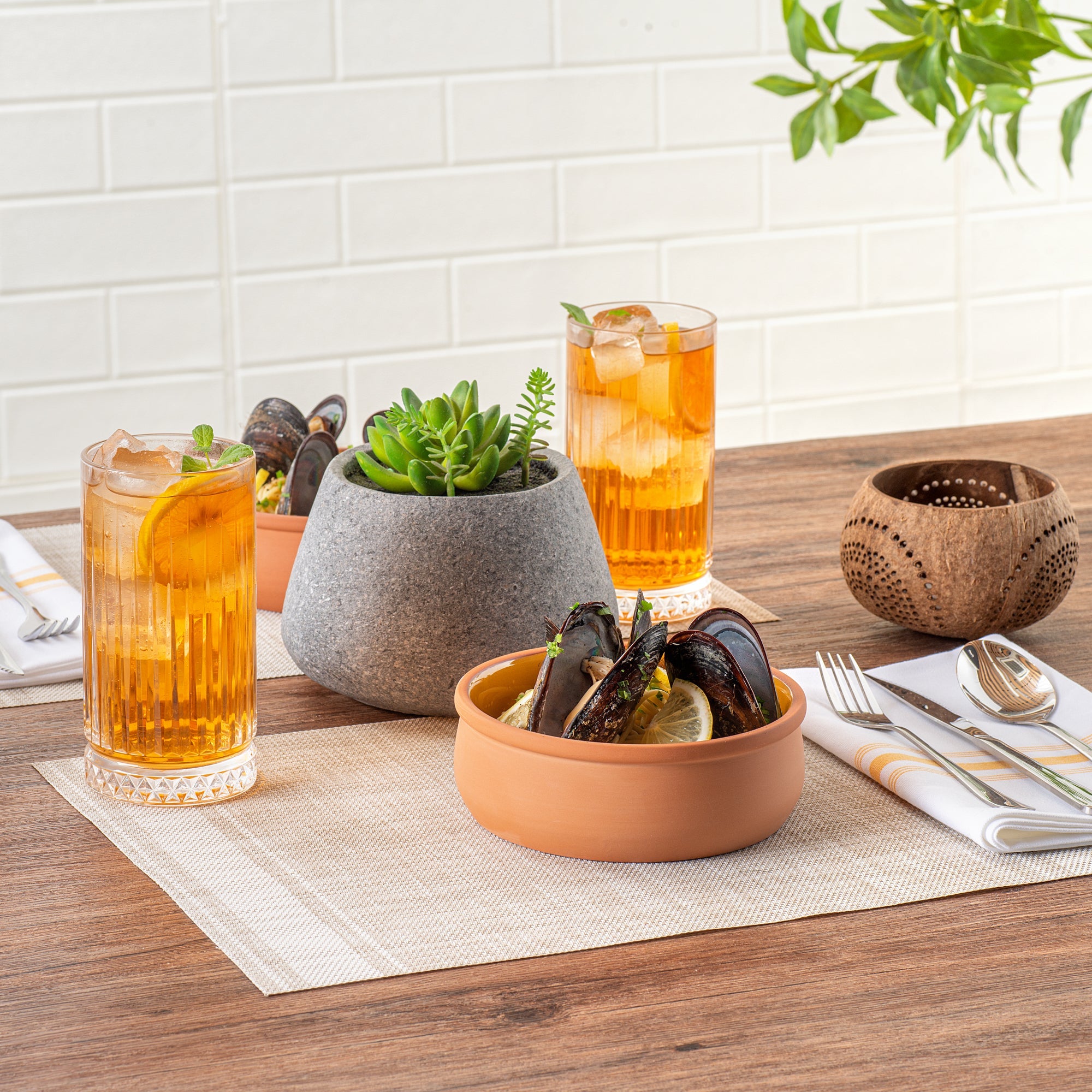 Terra Tek 17 oz Terracotta Cazuela Bowl - Yellow Glazed Interior, Oven-Safe, Microwave-Safe - 5 3/4" x 5 3/4" x 2" - 2 count box