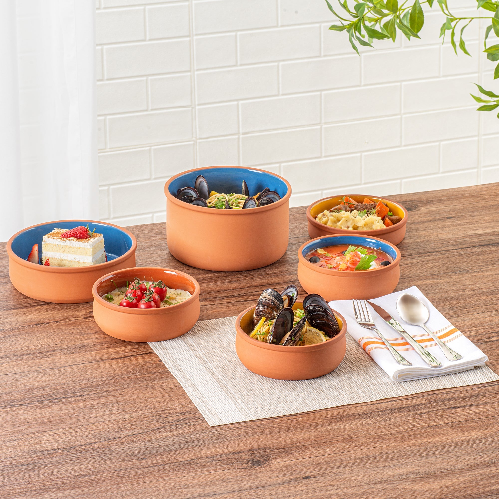Terra Tek 17 oz Terracotta Cazuela Bowl - Yellow Glazed Interior, Oven-Safe, Microwave-Safe - 5 3/4" x 5 3/4" x 2" - 2 count box
