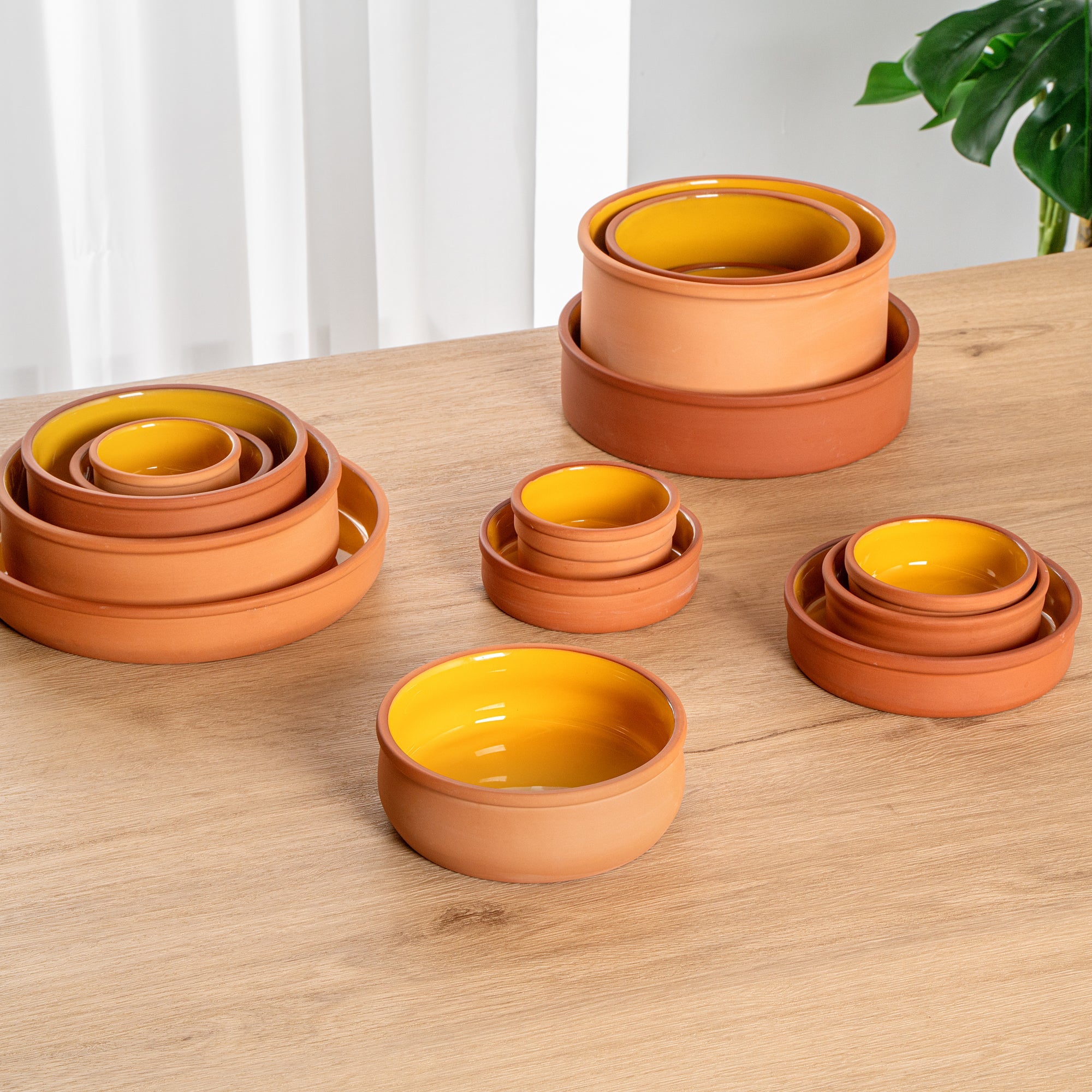 Terra Tek 17 oz Terracotta Cazuela Bowl - Yellow Glazed Interior, Oven-Safe, Microwave-Safe - 5 3/4" x 5 3/4" x 2" - 2 count box