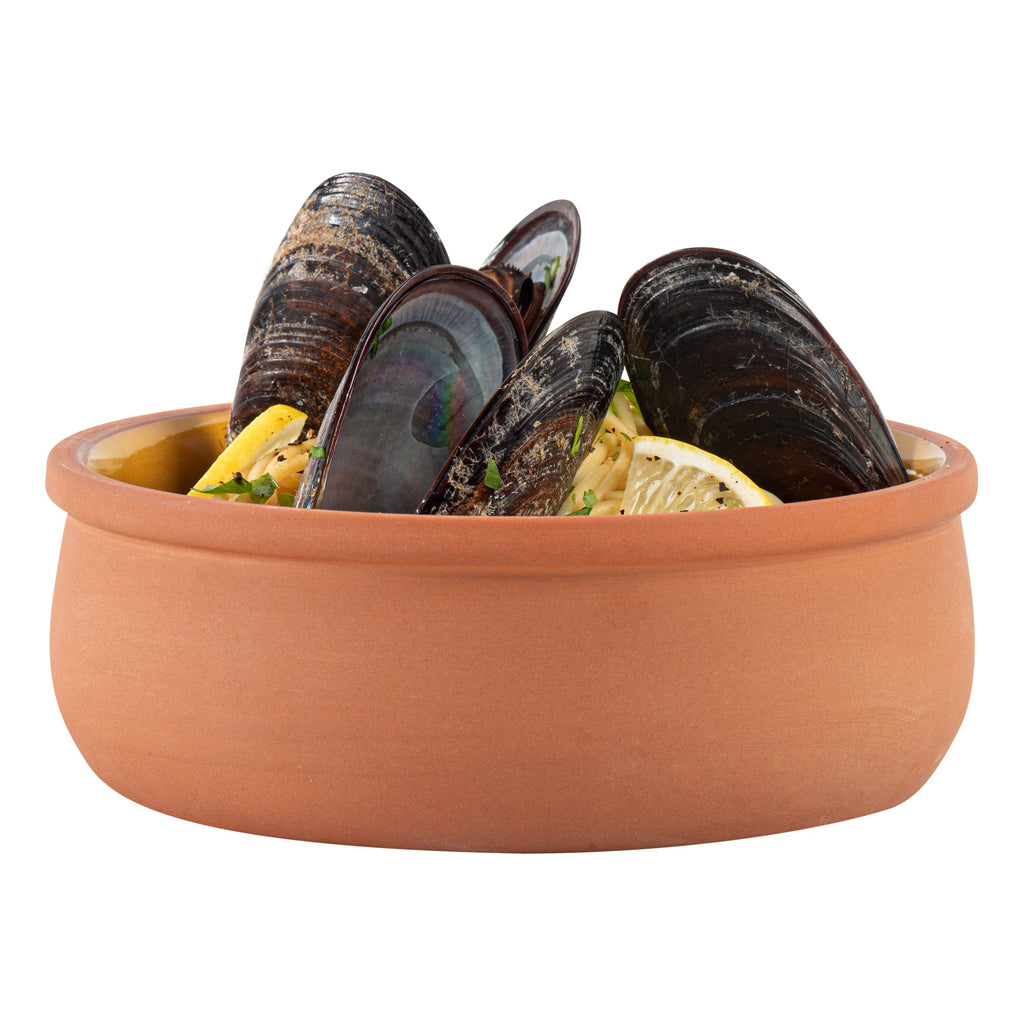 Terra Tek 17 oz Terracotta Cazuela Bowl - Yellow Glazed Interior, Oven-Safe, Microwave-Safe - 5 3/4" x 5 3/4" x 2" - 10 count box
