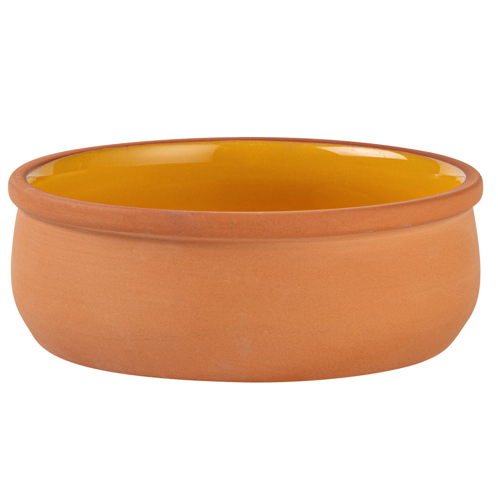 Terra Tek 17 oz Terracotta Cazuela Bowl - Yellow Glazed Interior, Oven-Safe, Microwave-Safe - 5 3/4" x 5 3/4" x 2" - 10 count box