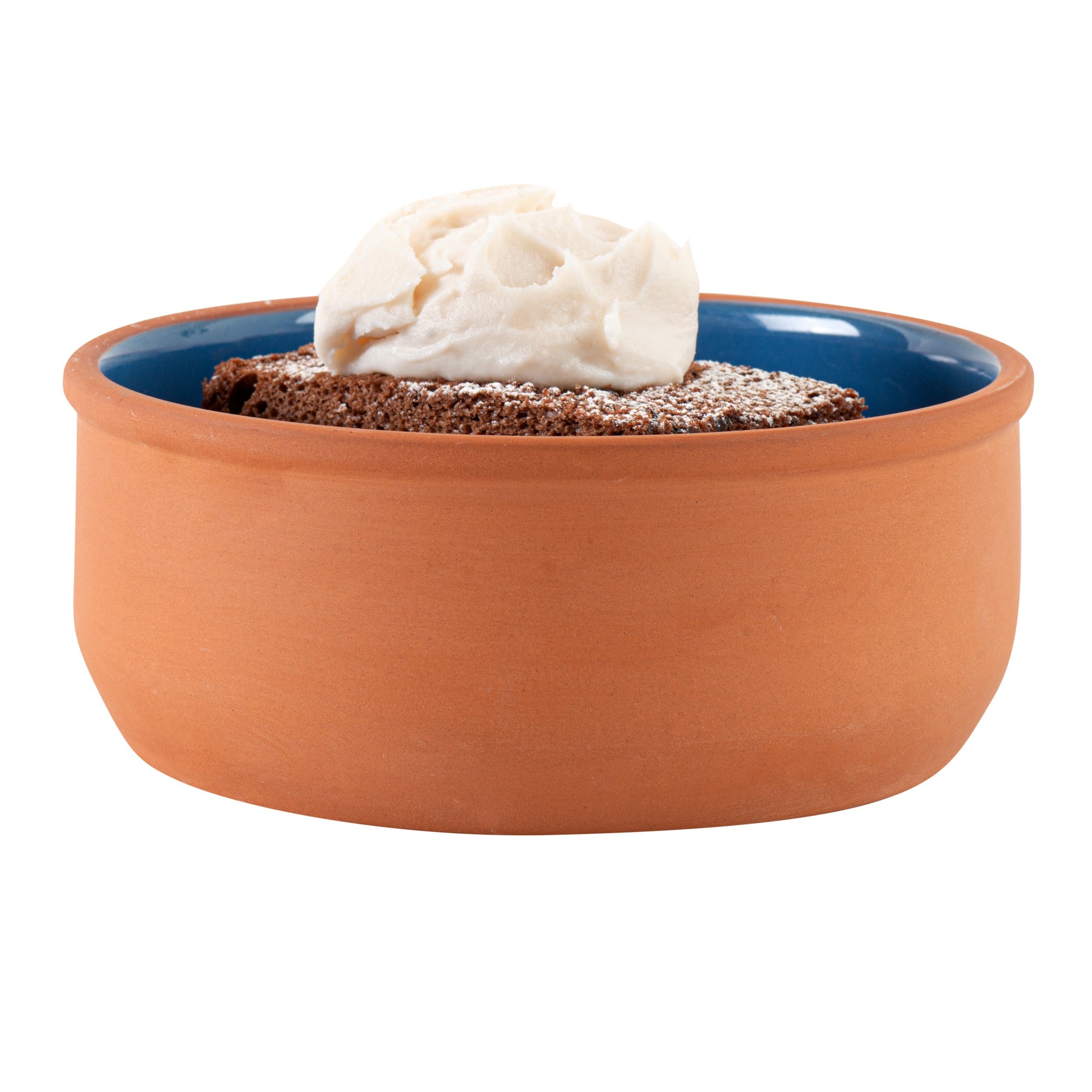 Terra Tek 27 oz Terracotta Cazuela Bowl - Blue Glazed Interior, Oven-Safe, Microwave-Safe - 6 1/4'' x 6 1/4'' x 2 1/2'' - 2 count box