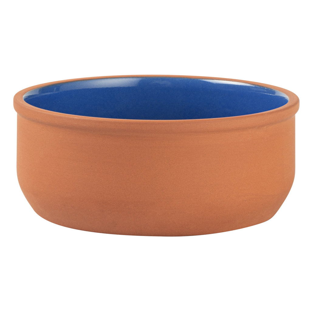 Terra Tek 27 oz Terracotta Cazuela Bowl - Blue Glazed Interior, Oven-Safe, Microwave-Safe - 6 1/4'' x 6 1/4'' x 2 1/2'' - 2 count box