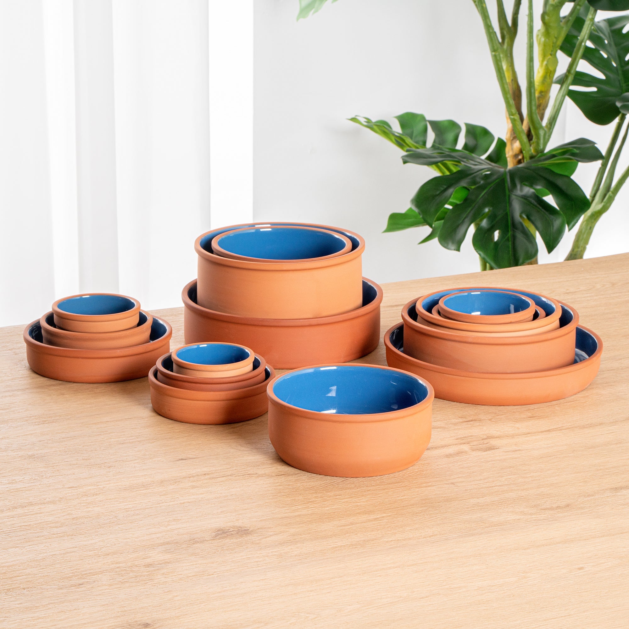 Terra Tek 27 oz Terracotta Cazuela Bowl - Blue Glazed Interior, Oven-Safe, Microwave-Safe - 6 1/4'' x 6 1/4'' x 2 1/2'' - 2 count box