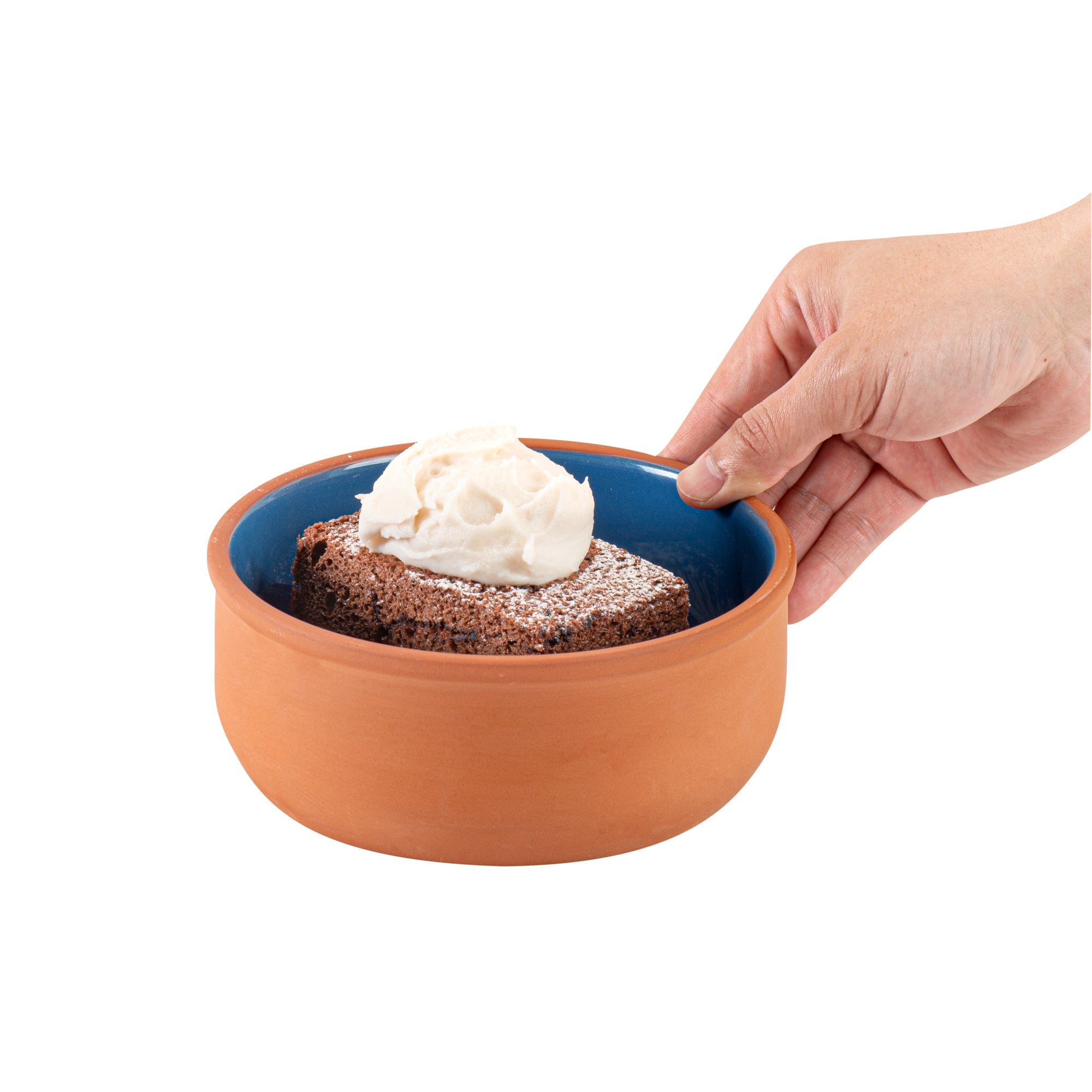 Terra Tek 27 oz Terracotta Cazuela Bowl - Blue Glazed Interior, Oven-Safe, Microwave-Safe - 6 1/4'' x 6 1/4'' x 2 1/2'' - 10 count box