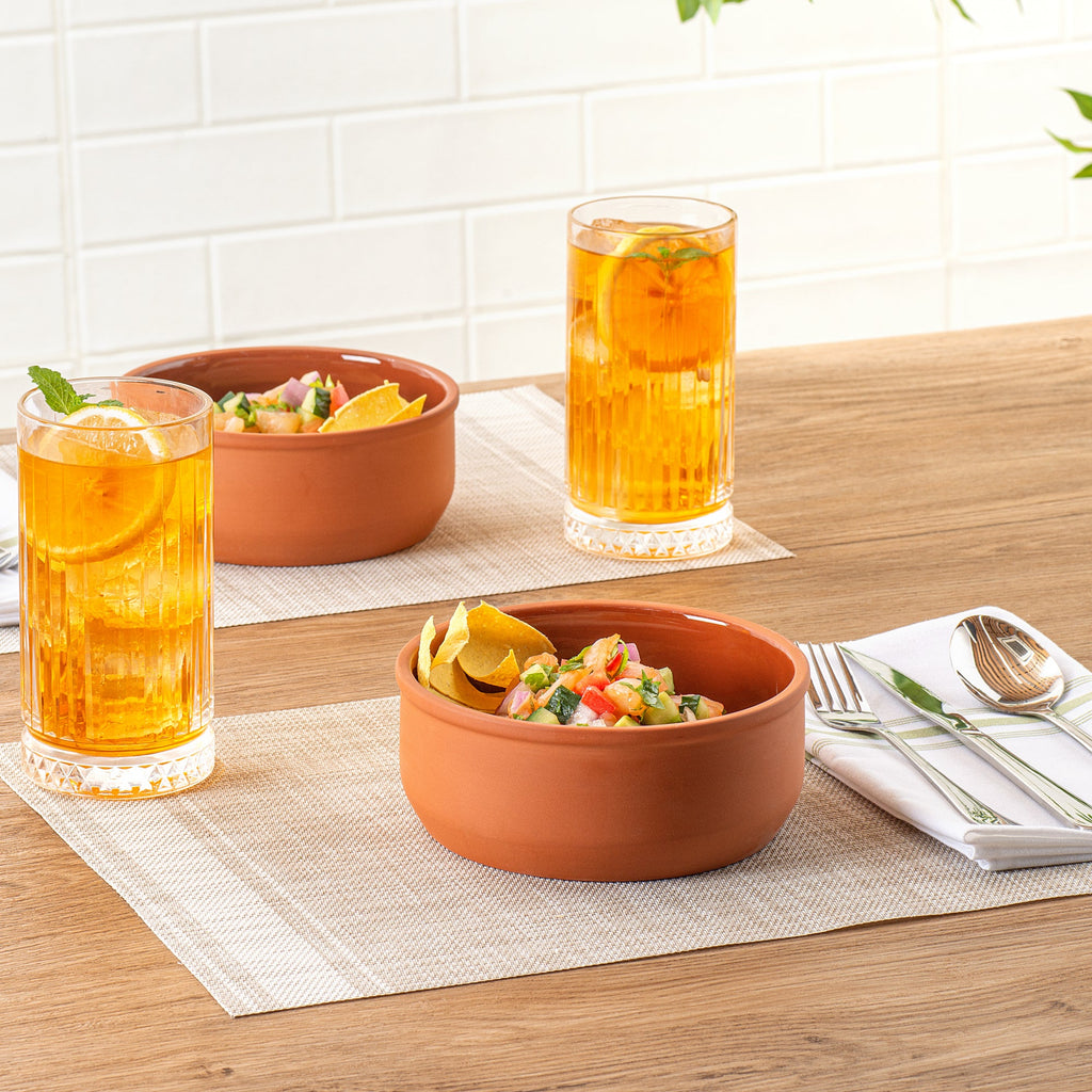 Terra Tek 27 oz Terracotta Cazuela Bowl - Brown Glazed Interior, Oven-Safe, Microwave-Safe - 6 1/4'' x 6 1/4'' x 2 1/2'' - 2 count box