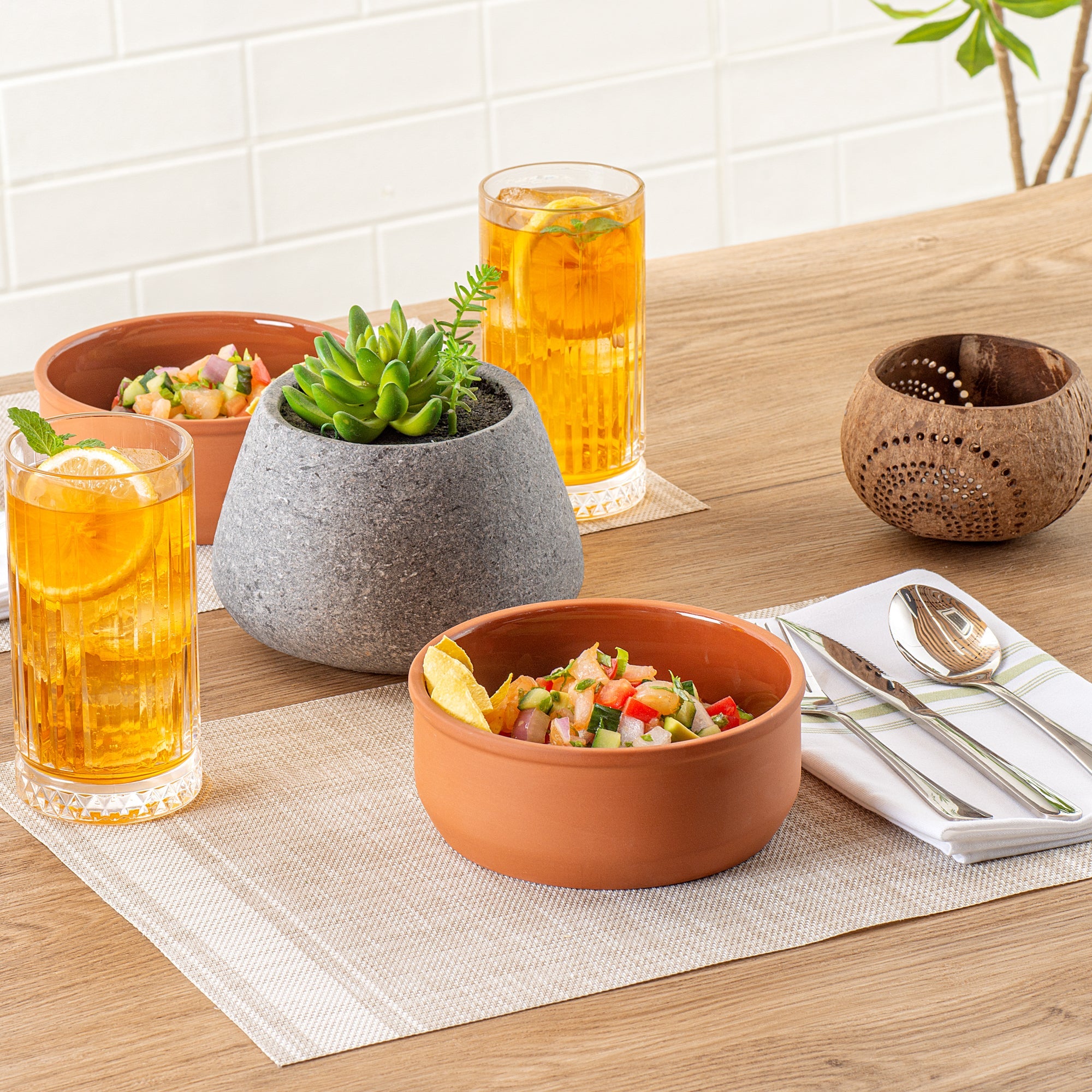 Terra Tek 27 oz Terracotta Cazuela Bowl - Brown Glazed Interior, Oven-Safe, Microwave-Safe - 6 1/4'' x 6 1/4'' x 2 1/2'' - 2 count box