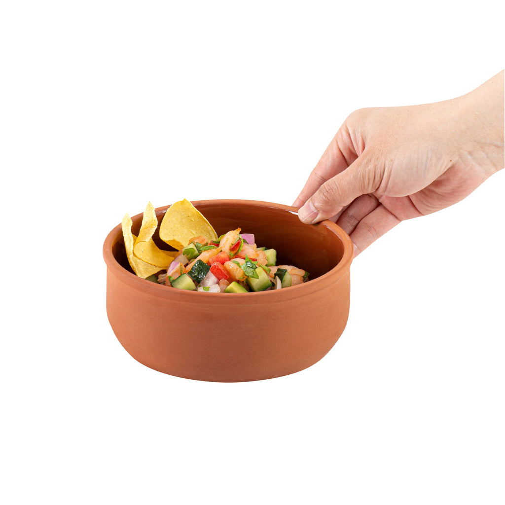 Terra Tek 27 oz Terracotta Cazuela Bowl - Brown Glazed Interior, Oven-Safe, Microwave-Safe - 6 1/4'' x 6 1/4'' x 2 1/2'' - 10 count box