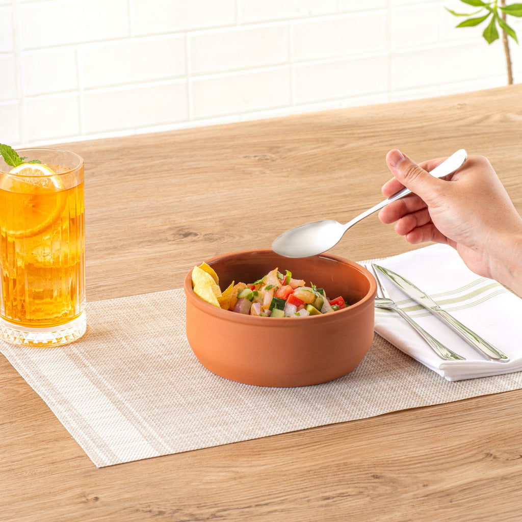 Terra Tek 27 oz Terracotta Cazuela Bowl - Brown Glazed Interior, Oven-Safe, Microwave-Safe - 6 1/4'' x 6 1/4'' x 2 1/2'' - 10 count box
