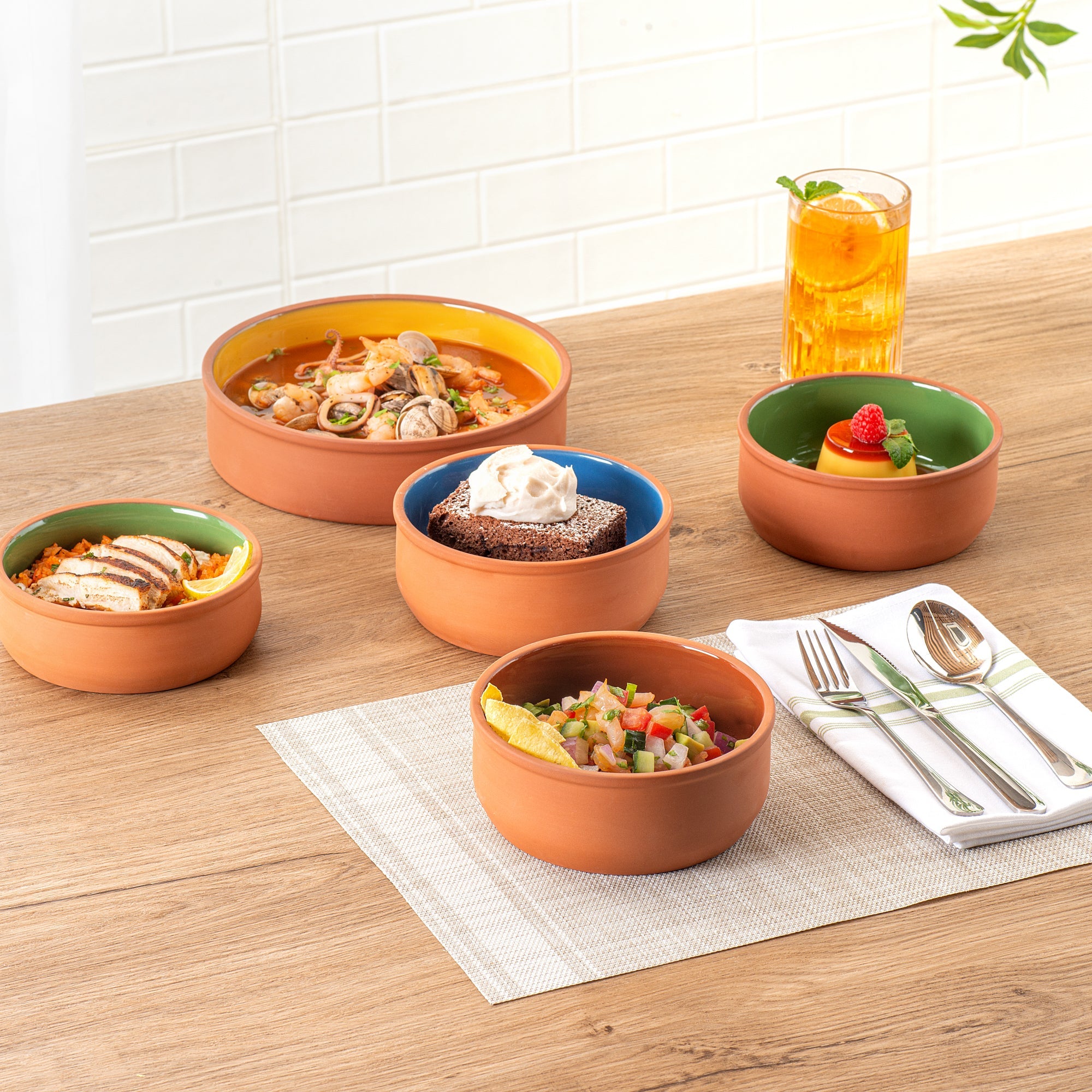 Terra Tek 27 oz Terracotta Cazuela Bowl - Brown Glazed Interior, Oven-Safe, Microwave-Safe - 6 1/4'' x 6 1/4'' x 2 1/2'' - 10 count box
