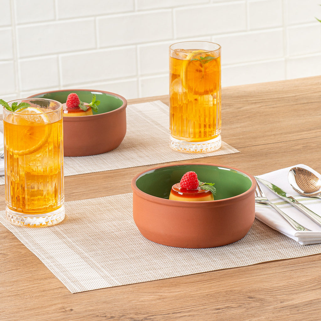 Terra Tek 27 oz Terracotta Cazuela Bowl - Green Glazed Interior, Oven-Safe, Microwave-Safe - 6 1/4'' x 6 1/4'' x 2 1/2'' - 2 count box