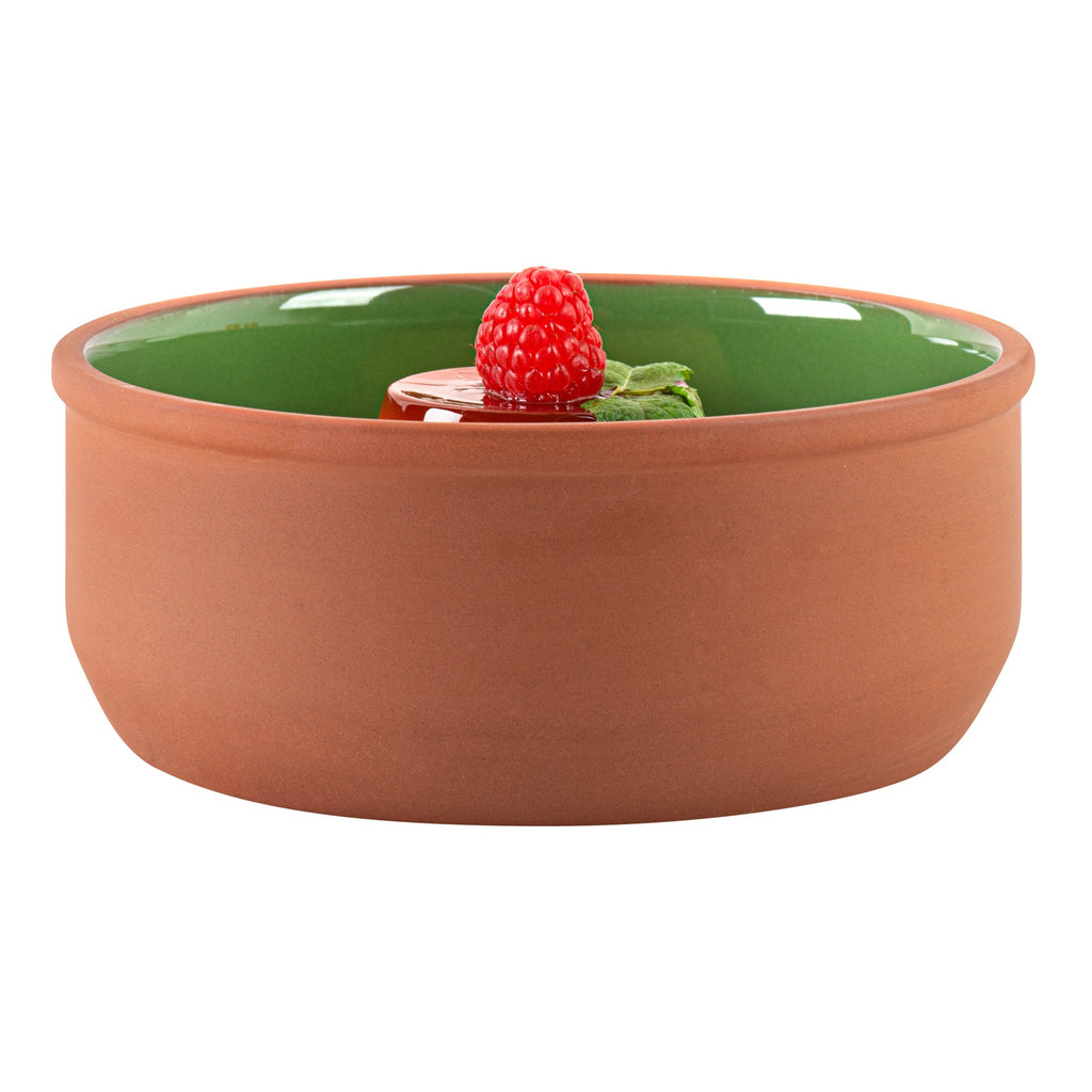 Terra Tek 27 oz Terracotta Cazuela Bowl - Green Glazed Interior, Oven-Safe, Microwave-Safe - 6 1/4'' x 6 1/4'' x 2 1/2'' - 10 count box