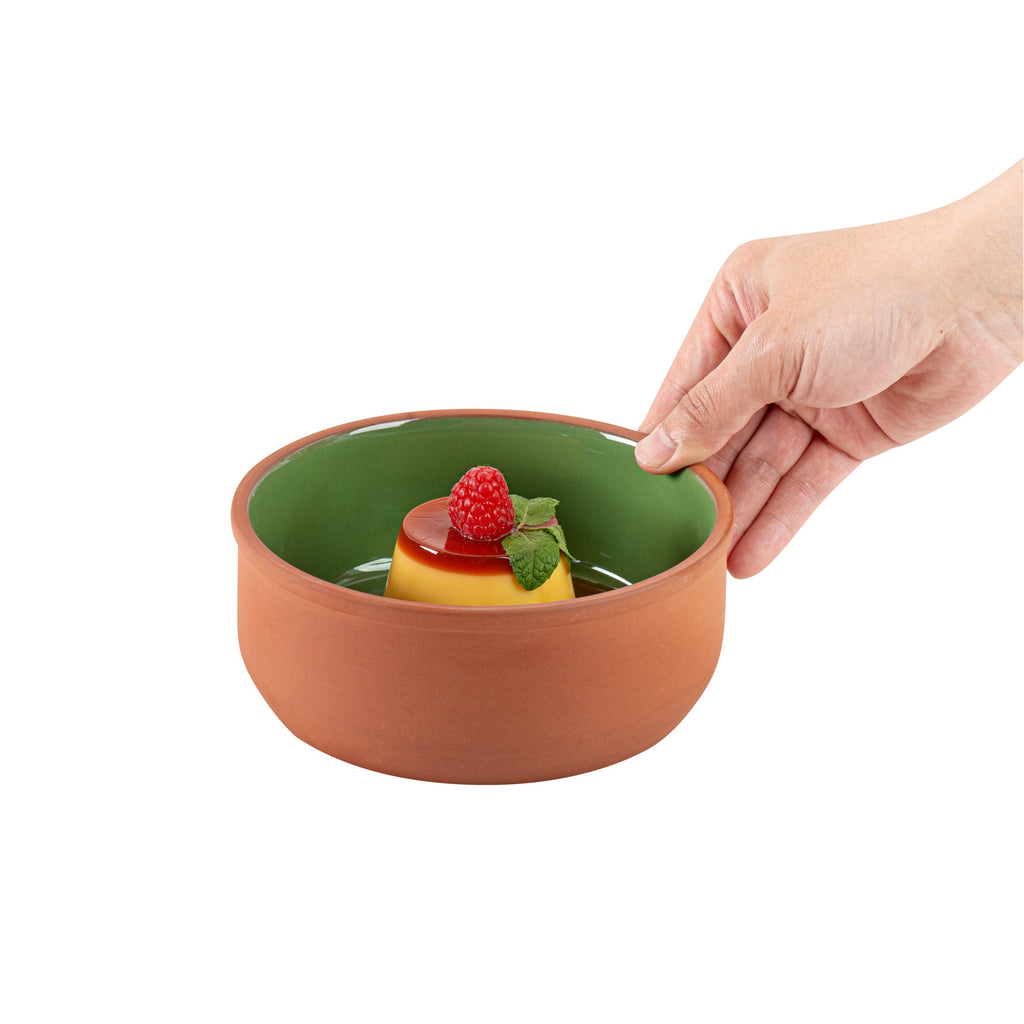 Terra Tek 27 oz Terracotta Cazuela Bowl - Green Glazed Interior, Oven-Safe, Microwave-Safe - 6 1/4'' x 6 1/4'' x 2 1/2'' - 10 count box