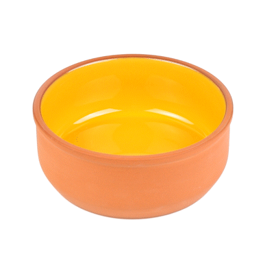 Terra Tek 27 oz Terracotta Cazuela Bowl - Yellow Glazed Interior, Oven-Safe, Microwave-Safe - 6 1/4'' x 6 1/4'' x 2 1/2'' - 10 count box