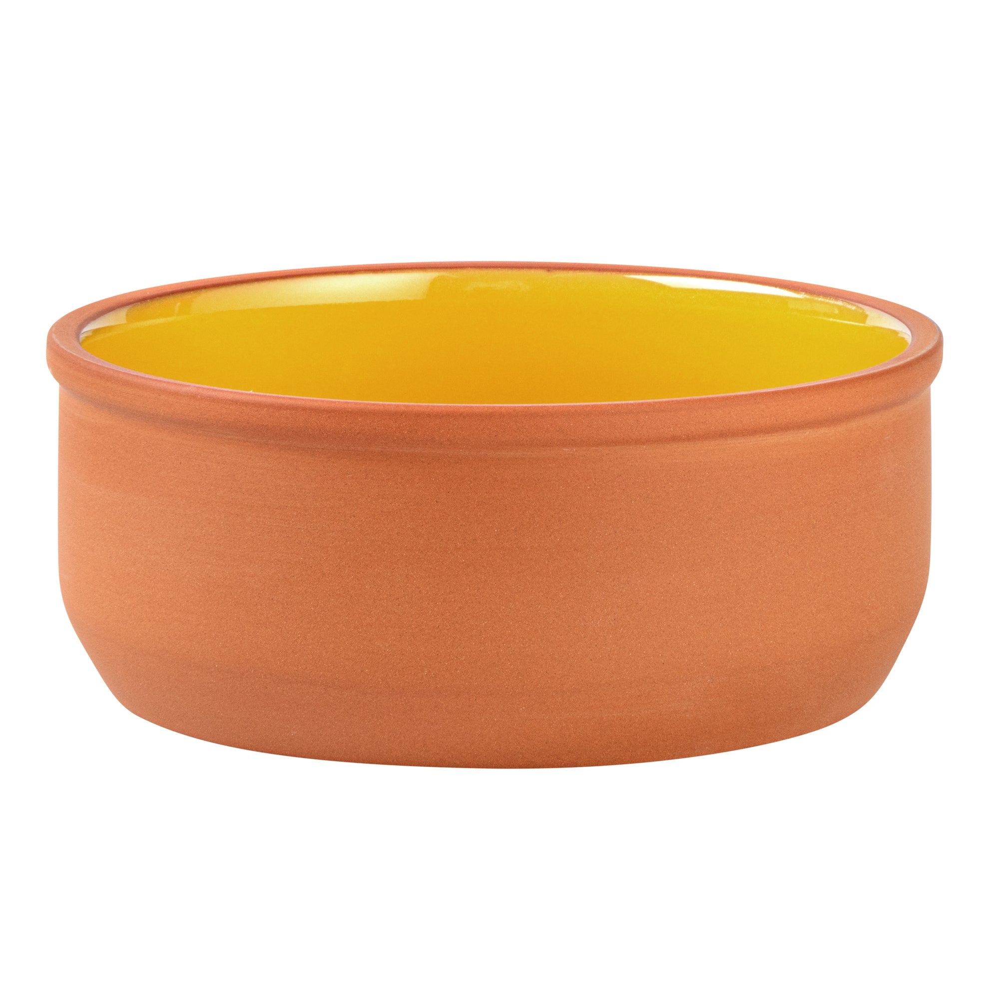 Terra Tek 27 oz Terracotta Cazuela Bowl - Yellow Glazed Interior, Oven-Safe, Microwave-Safe - 6 1/4'' x 6 1/4'' x 2 1/2'' - 10 count box