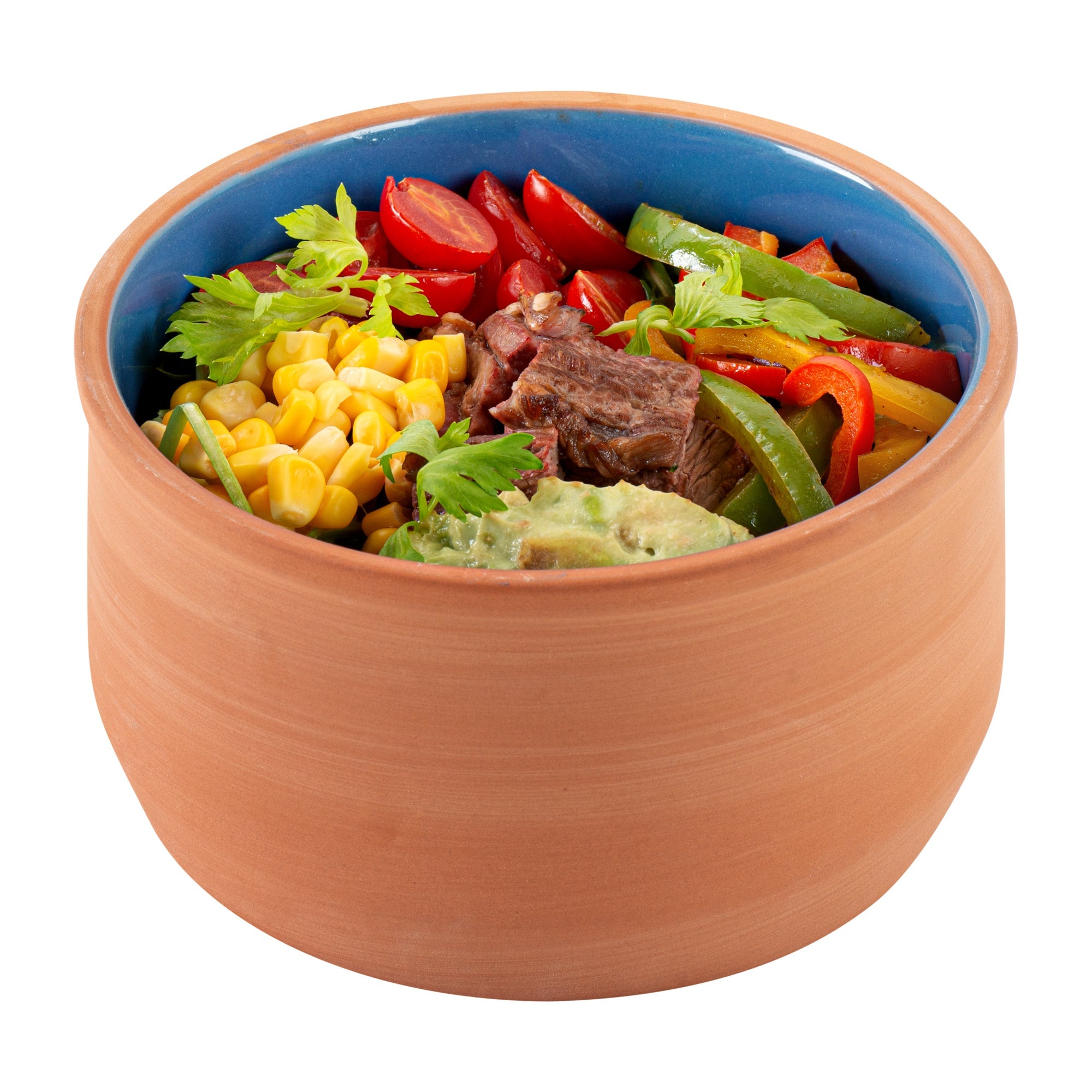 Terra Tek 34 oz Terracotta Cazuela Bowl - Blue Glazed Interior, Oven-Safe, Microwave-Safe - 6 1/4" x 6 1/4" x 3 1/2" - 2 count box