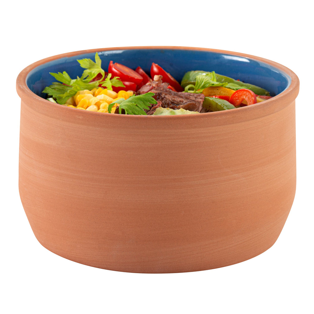 Terra Tek 34 oz Terracotta Cazuela Bowl - Blue Glazed Interior, Oven-Safe, Microwave-Safe - 6 1/4" x 6 1/4" x 3 1/2" - 2 count box