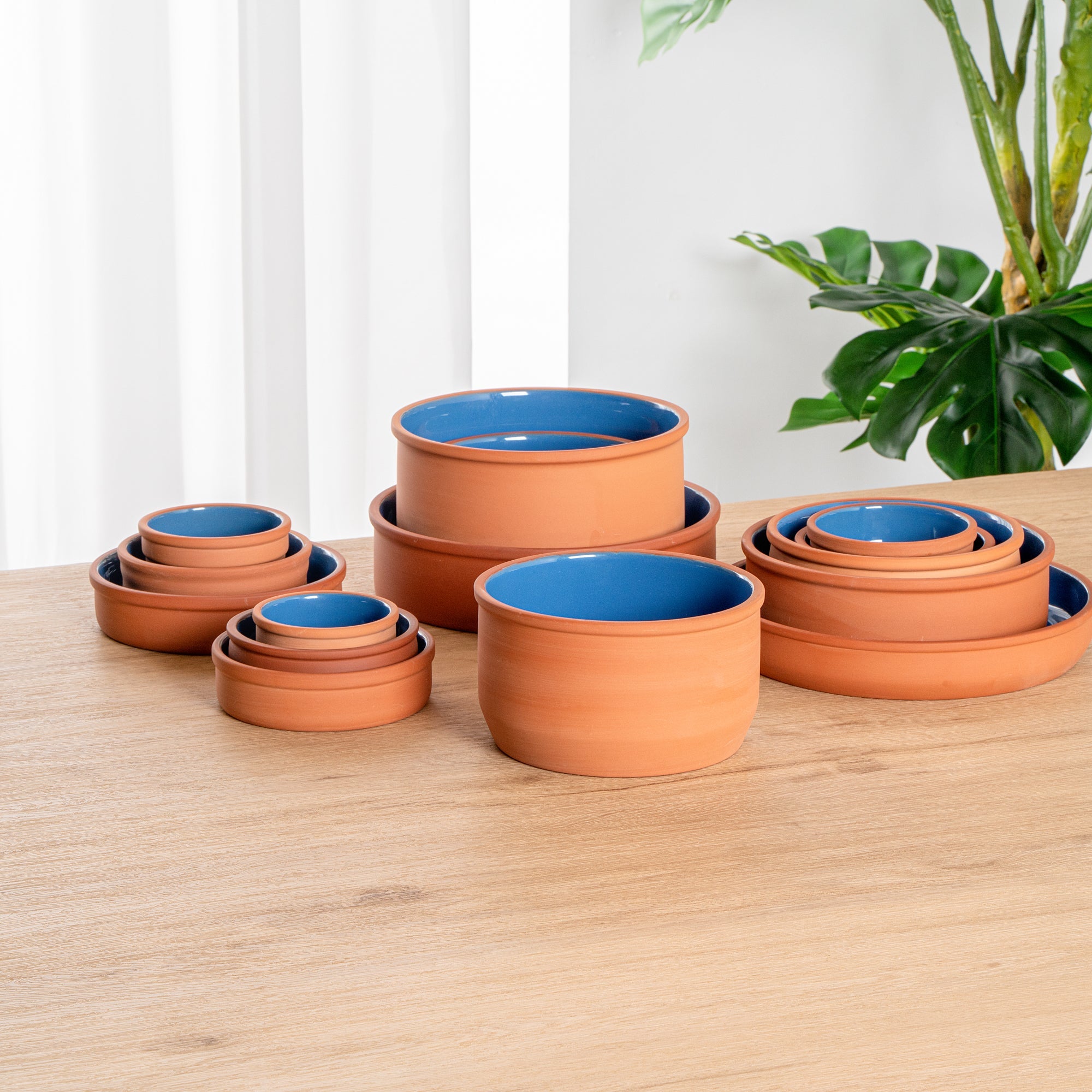 Terra Tek 34 oz Terracotta Cazuela Bowl - Blue Glazed Interior, Oven-Safe, Microwave-Safe - 6 1/4" x 6 1/4" x 3 1/2" - 2 count box