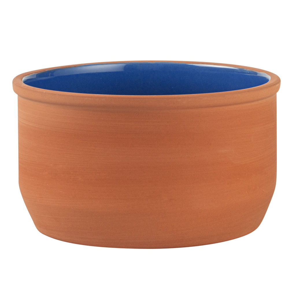 Terra Tek 34 oz Terracotta Cazuela Bowl - Blue Glazed Interior, Oven-Safe, Microwave-Safe - 6 1/4" x 6 1/4" x 3 1/2" - 10 count box