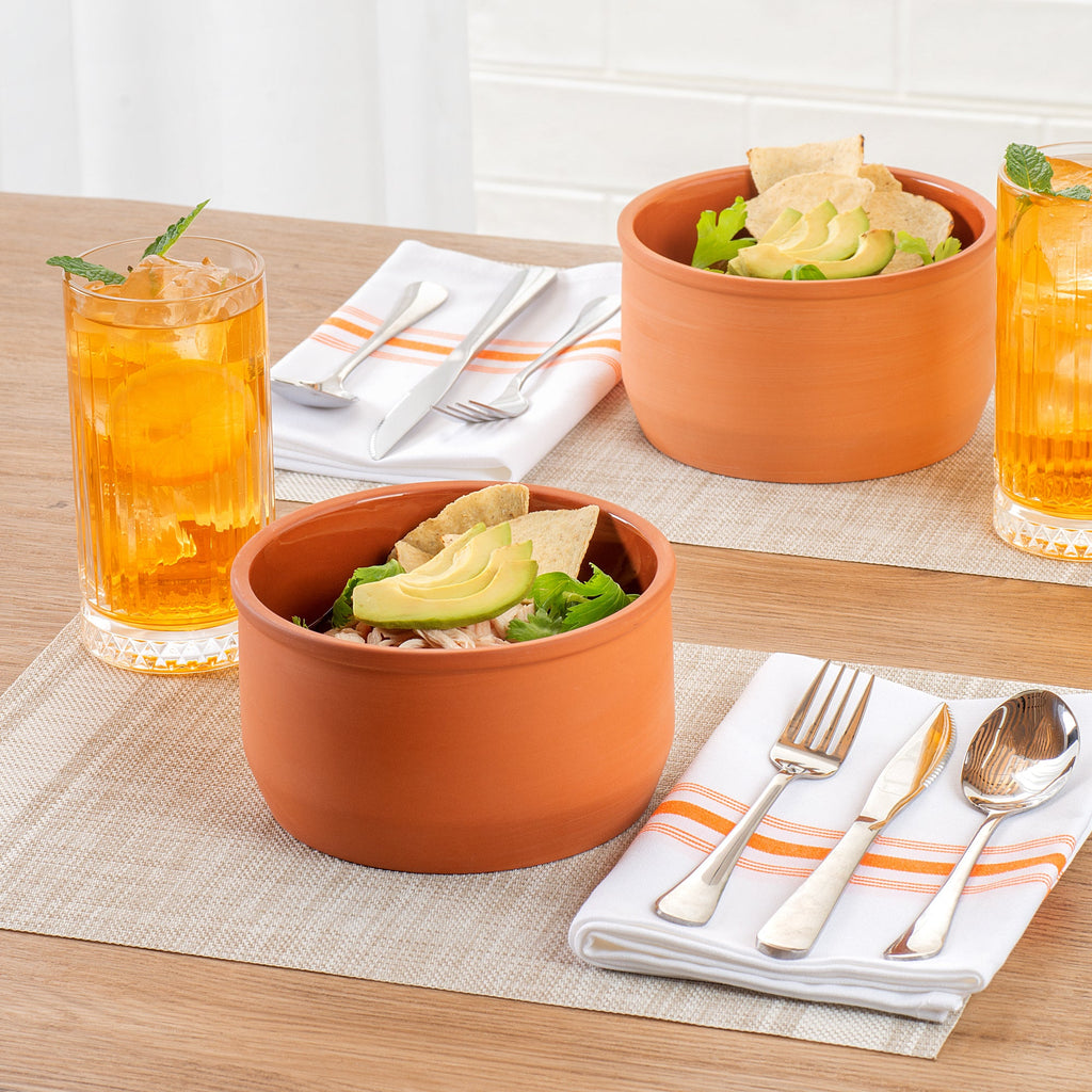 Terra Tek 34 oz Terracotta Cazuela Bowl - Brown Glazed Interior, Oven-Safe, Microwave-Safe - 6 1/4" x 6 1/4" x 3 1/2" - 2 count box