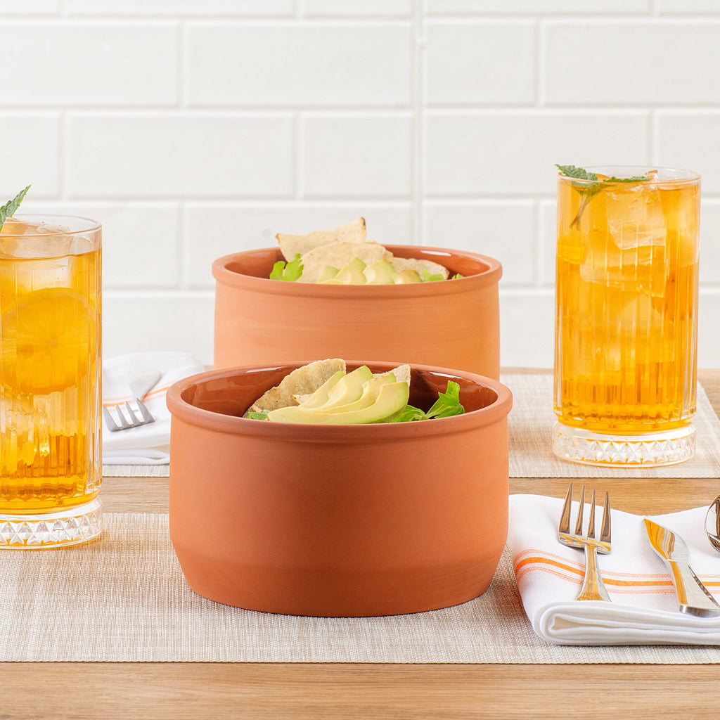 Terra Tek 34 oz Terracotta Cazuela Bowl - Brown Glazed Interior, Oven-Safe, Microwave-Safe - 6 1/4" x 6 1/4" x 3 1/2" - 2 count box