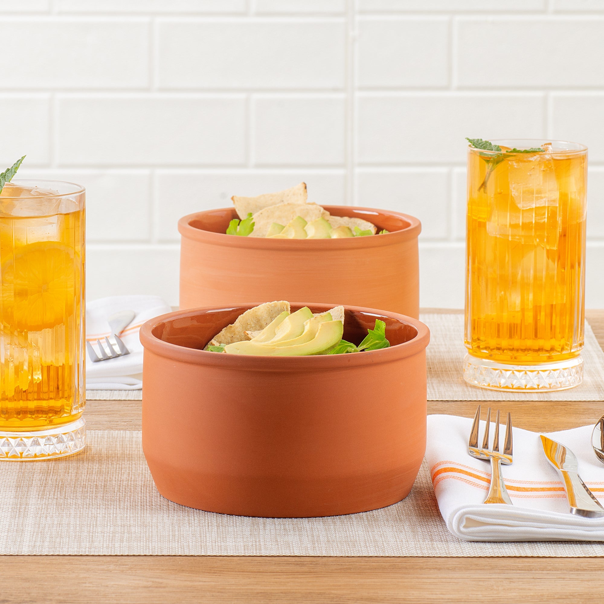 Terra Tek 34 oz Terracotta Cazuela Bowl - Brown Glazed Interior, Oven-Safe, Microwave-Safe - 6 1/4" x 6 1/4" x 3 1/2" - 2 count box
