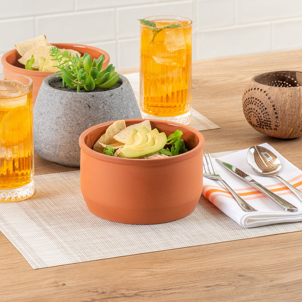 Terra Tek 34 oz Terracotta Cazuela Bowl - Brown Glazed Interior, Oven-Safe, Microwave-Safe - 6 1/4" x 6 1/4" x 3 1/2" - 2 count box
