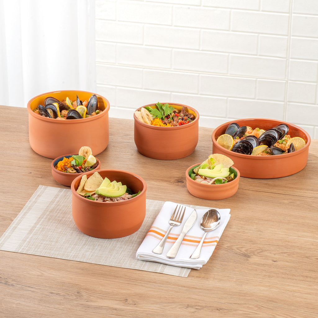 Terra Tek 34 oz Terracotta Cazuela Bowl - Brown Glazed Interior, Oven-Safe, Microwave-Safe - 6 1/4" x 6 1/4" x 3 1/2" - 2 count box