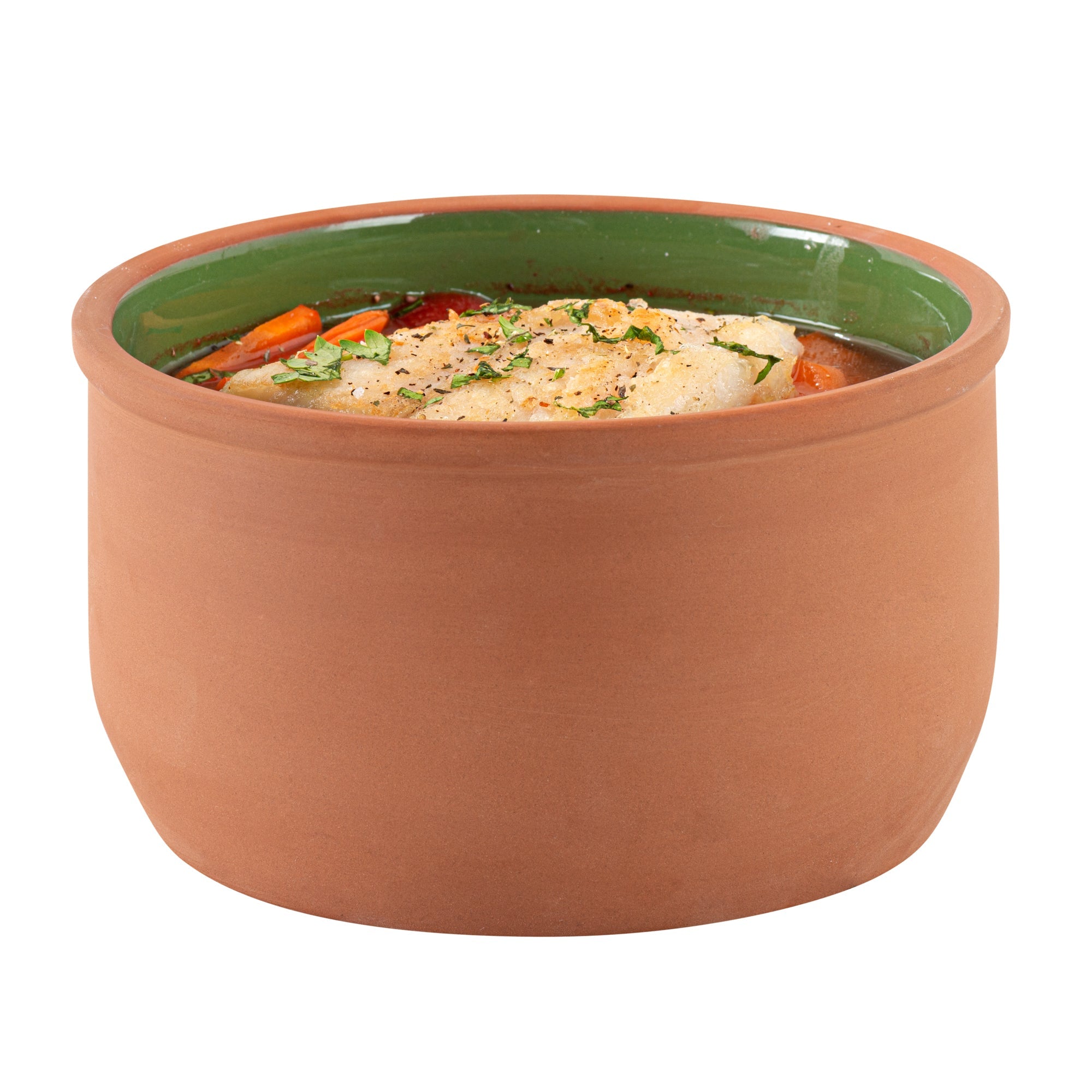 Terra Tek 34 oz Terracotta Cazuela Bowl - Green Glazed Interior, Oven-Safe, Microwave-Safe - 6 1/4" x 6 1/4" x 3 1/2" - 2 count box