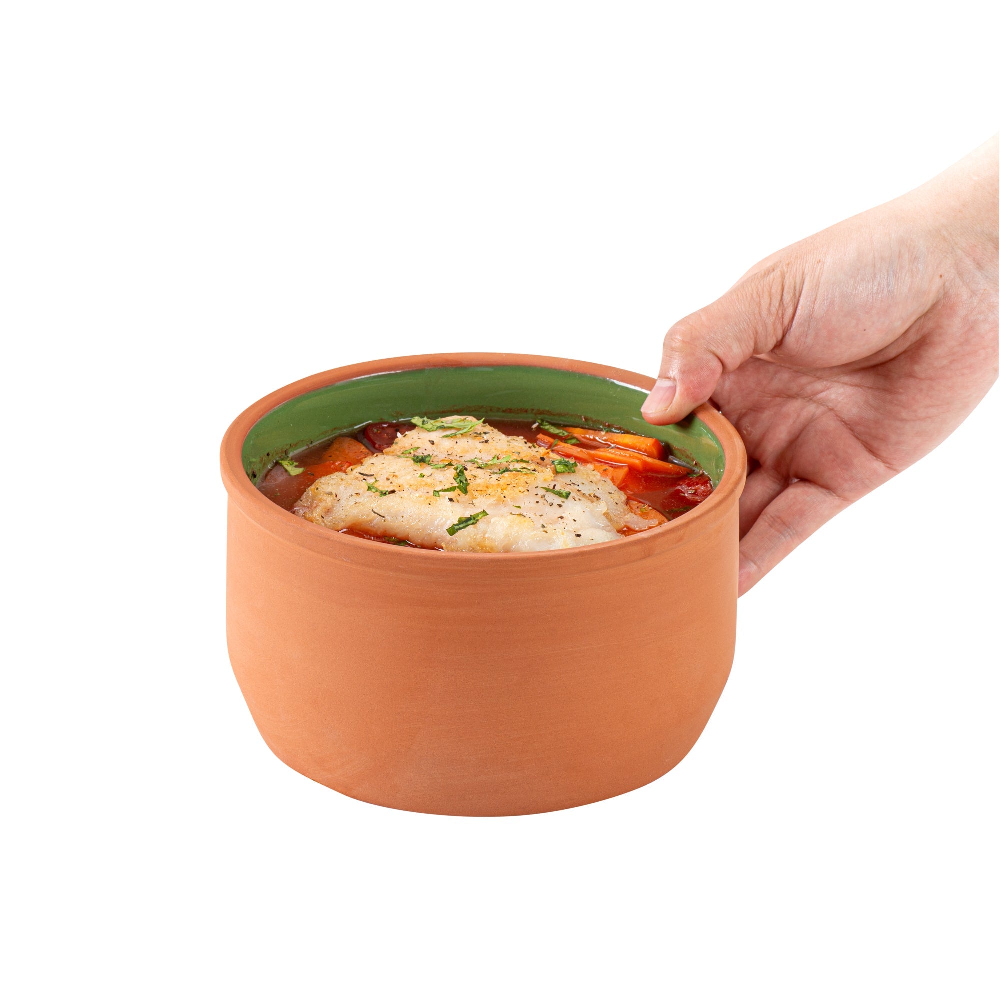 Terra Tek 34 oz Terracotta Cazuela Bowl - Green Glazed Interior, Oven-Safe, Microwave-Safe - 6 1/4" x 6 1/4" x 3 1/2" - 2 count box
