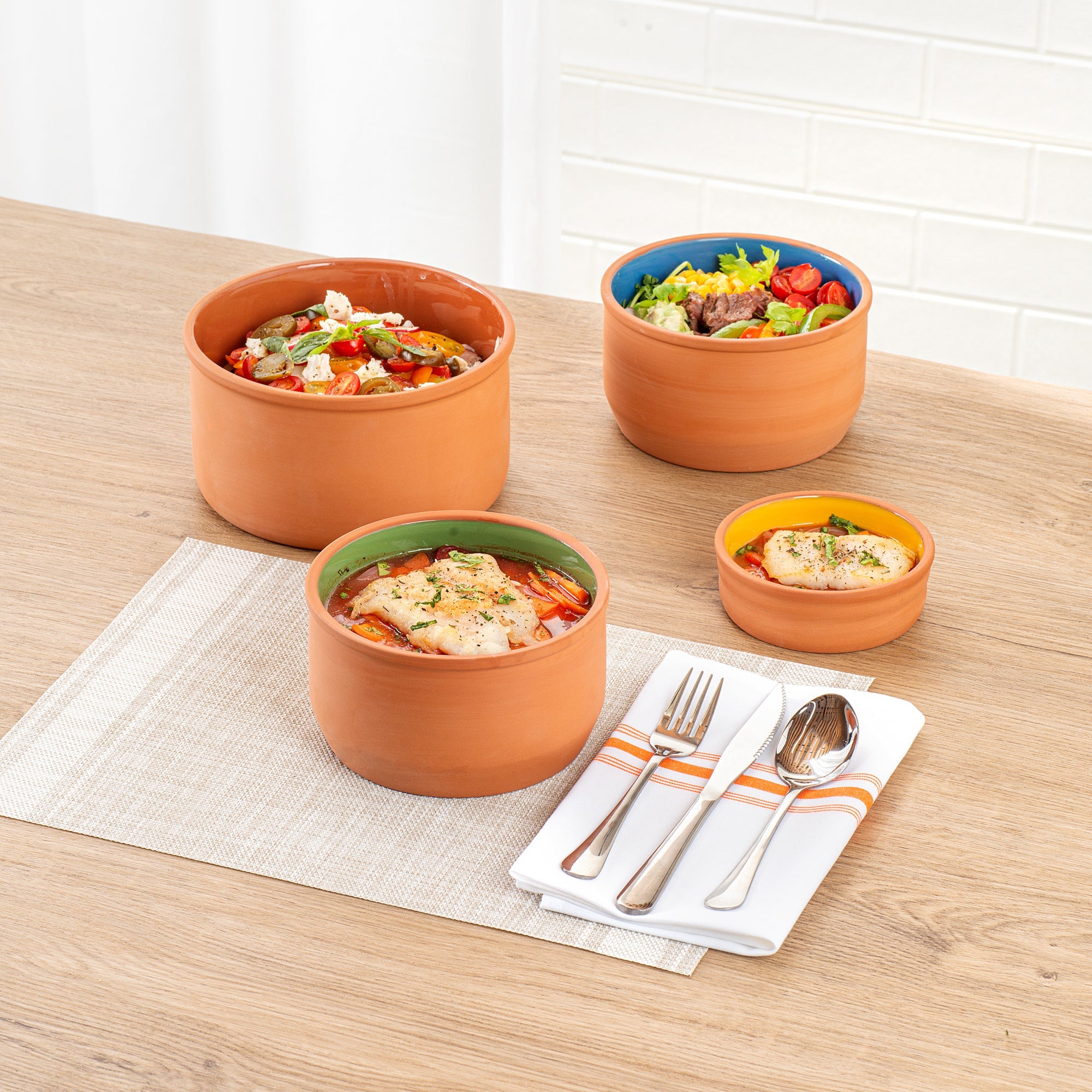 Terra Tek 34 oz Terracotta Cazuela Bowl - Green Glazed Interior, Oven-Safe, Microwave-Safe - 6 1/4" x 6 1/4" x 3 1/2" - 10 count box