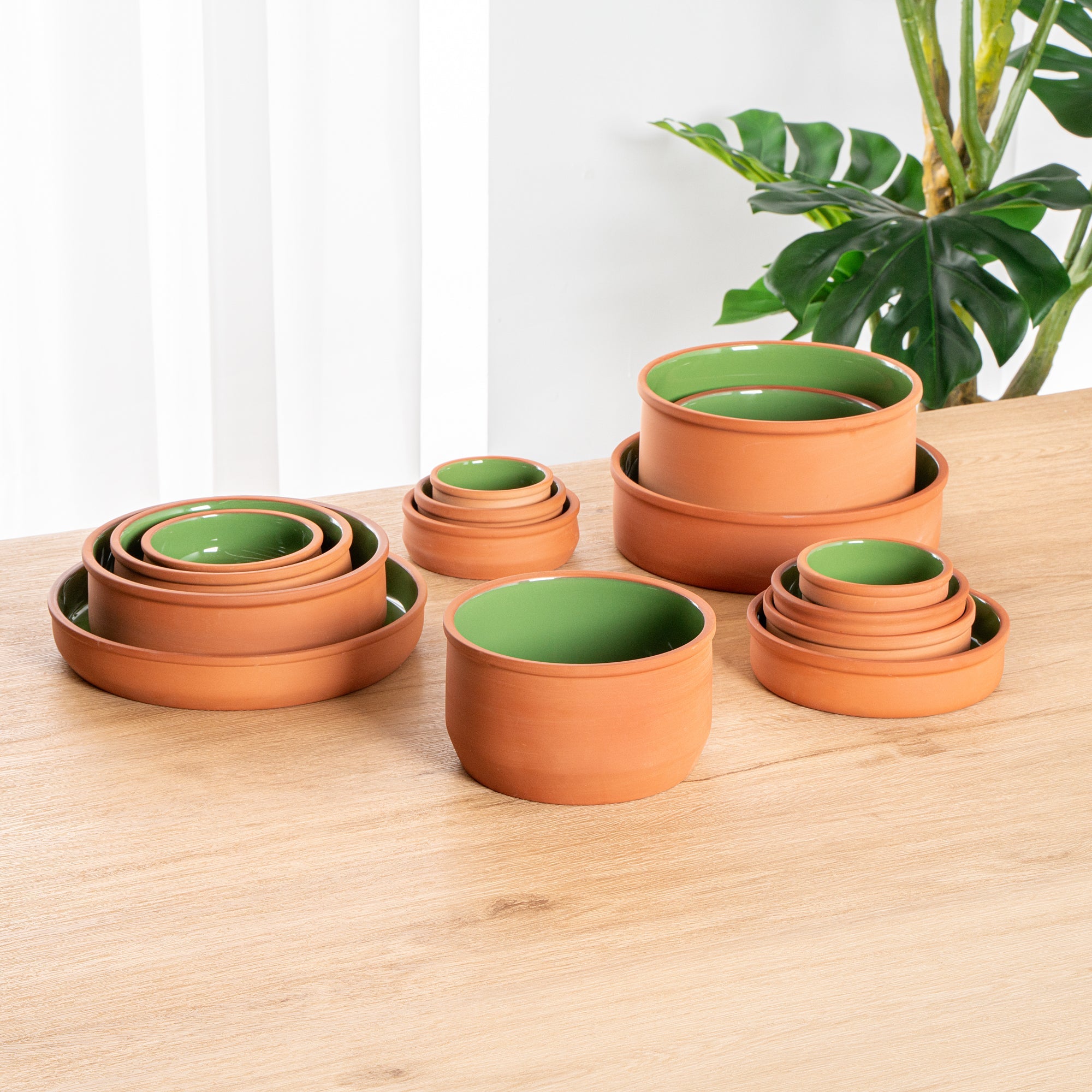 Terra Tek 34 oz Terracotta Cazuela Bowl - Green Glazed Interior, Oven-Safe, Microwave-Safe - 6 1/4" x 6 1/4" x 3 1/2" - 10 count box