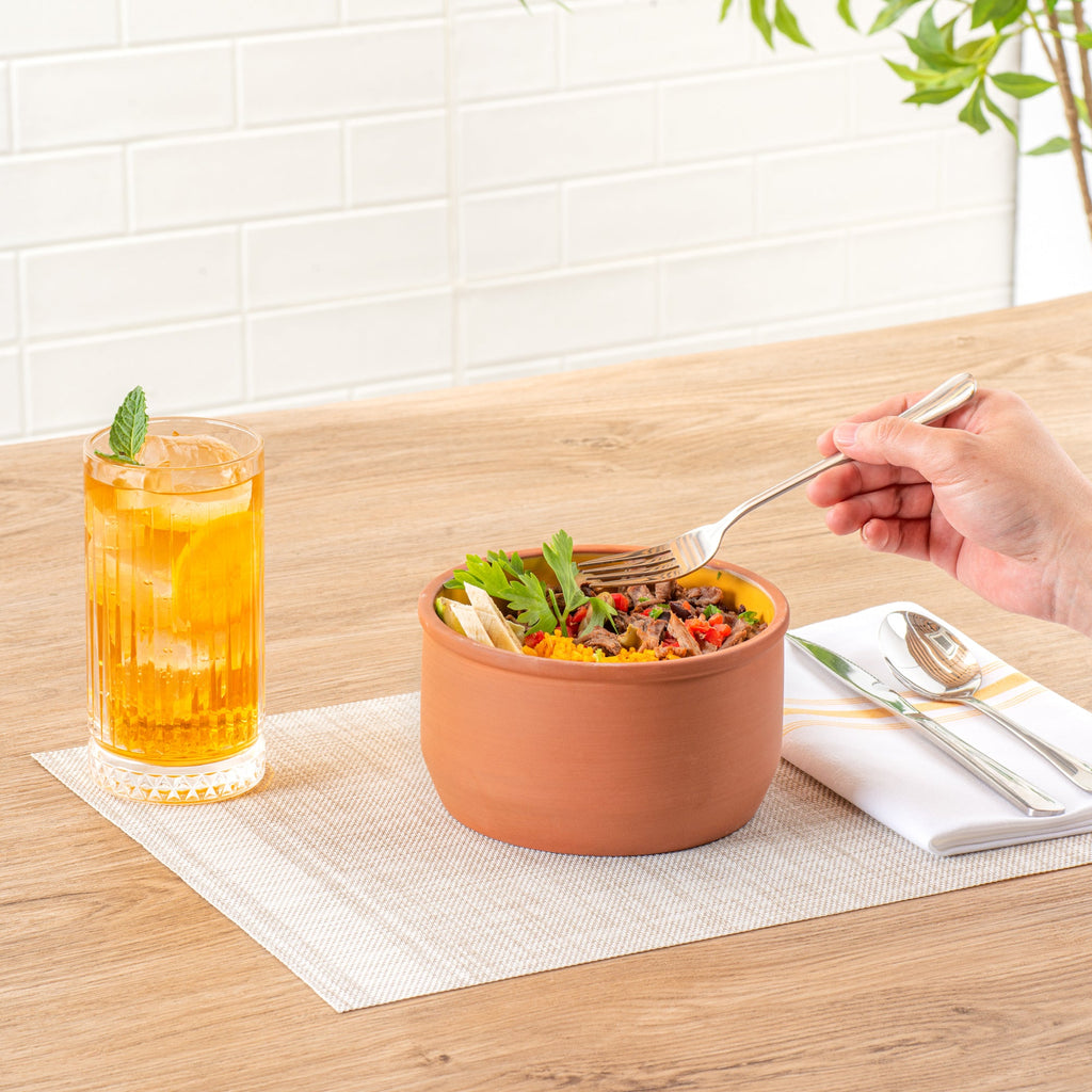 Terra Tek 34 oz Terracotta Cazuela Bowl - Yellow Glazed Interior, Oven-Safe, Microwave-Safe - 6 1/4" x 6 1/4" x 3 1/2" - 2 count box